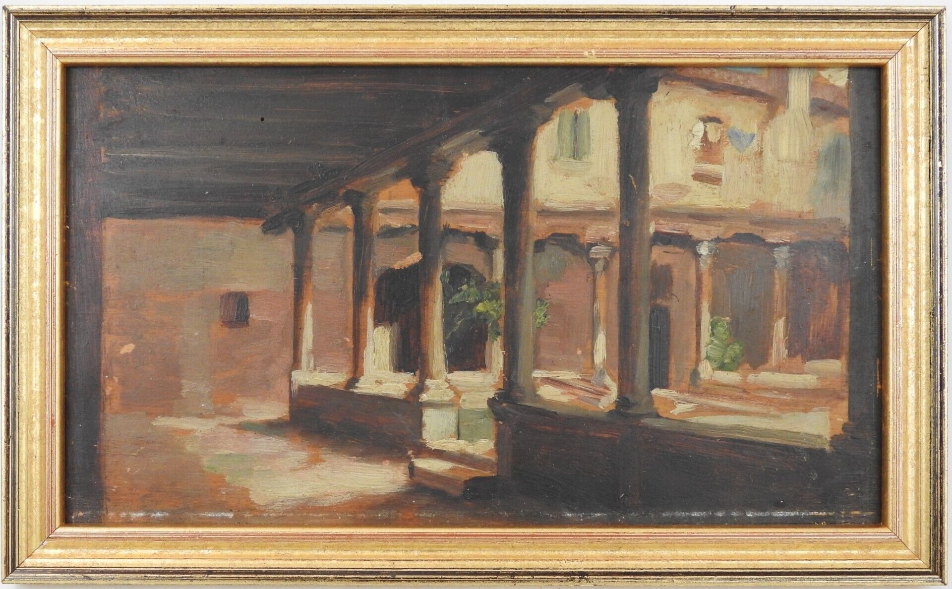 Null Henri SAUVAGE (1873-1932). The cloister. Oil on panel. Unsigned. 13,5 x 24 &hellip;