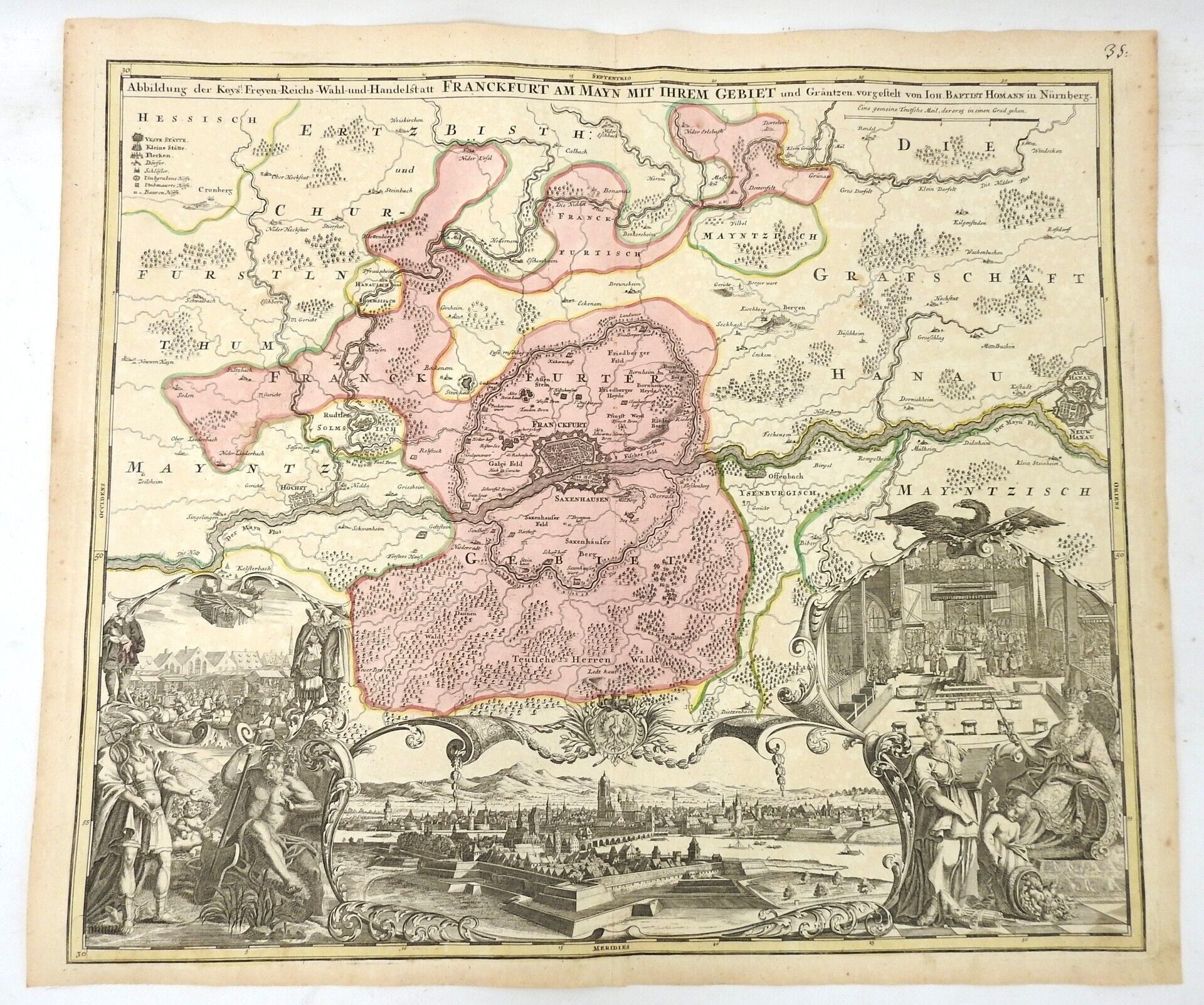 Null CARTE XVIIIème. Johann HOMANN (1664-1724) : plan et carte de Francfort. Gra&hellip;