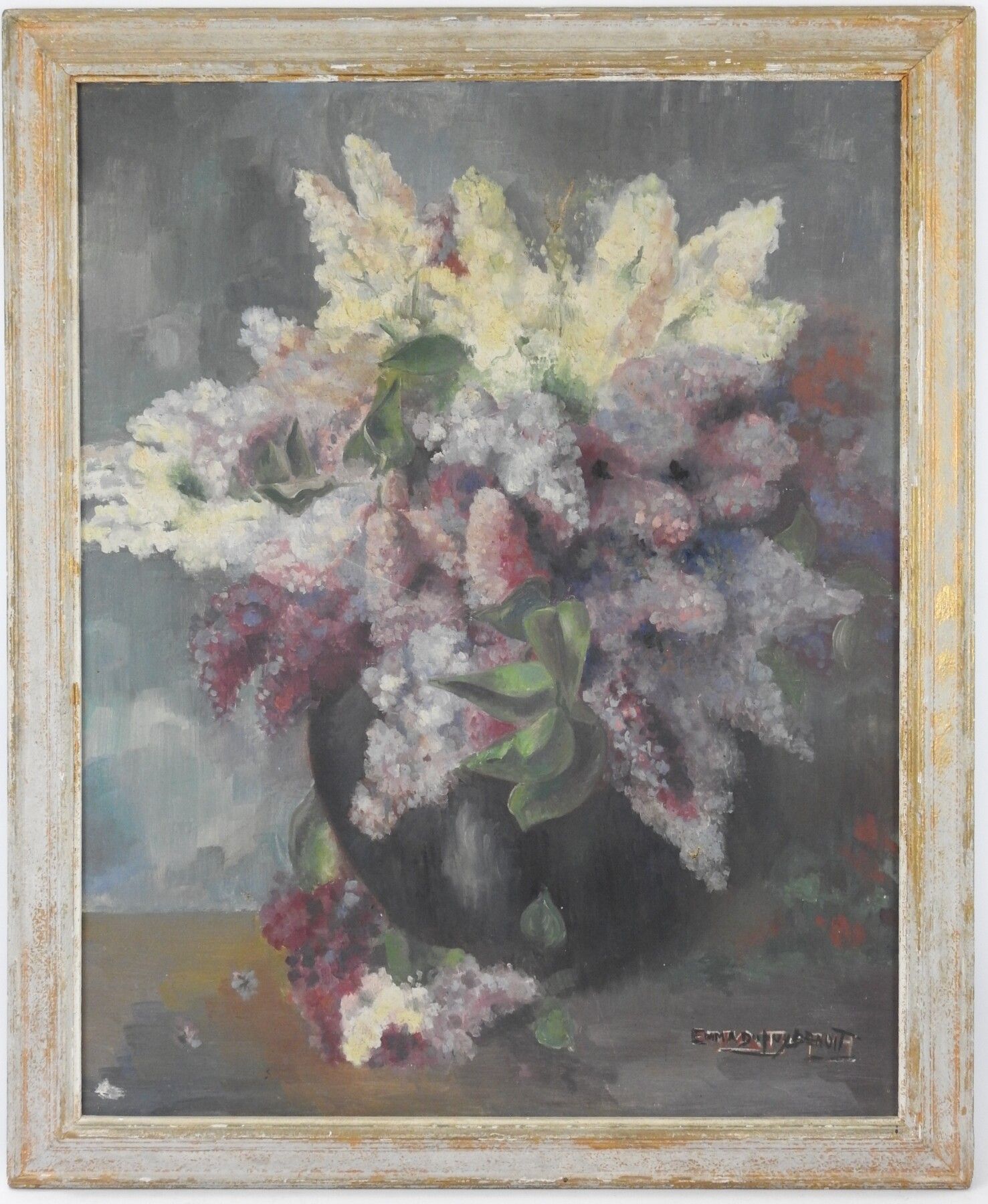 Null 艾玛-杜普伊-贝诺特（第十九至二十届）。花束。布面油画。右下方有签名。92 x 73 cm。(修复和事故)。
