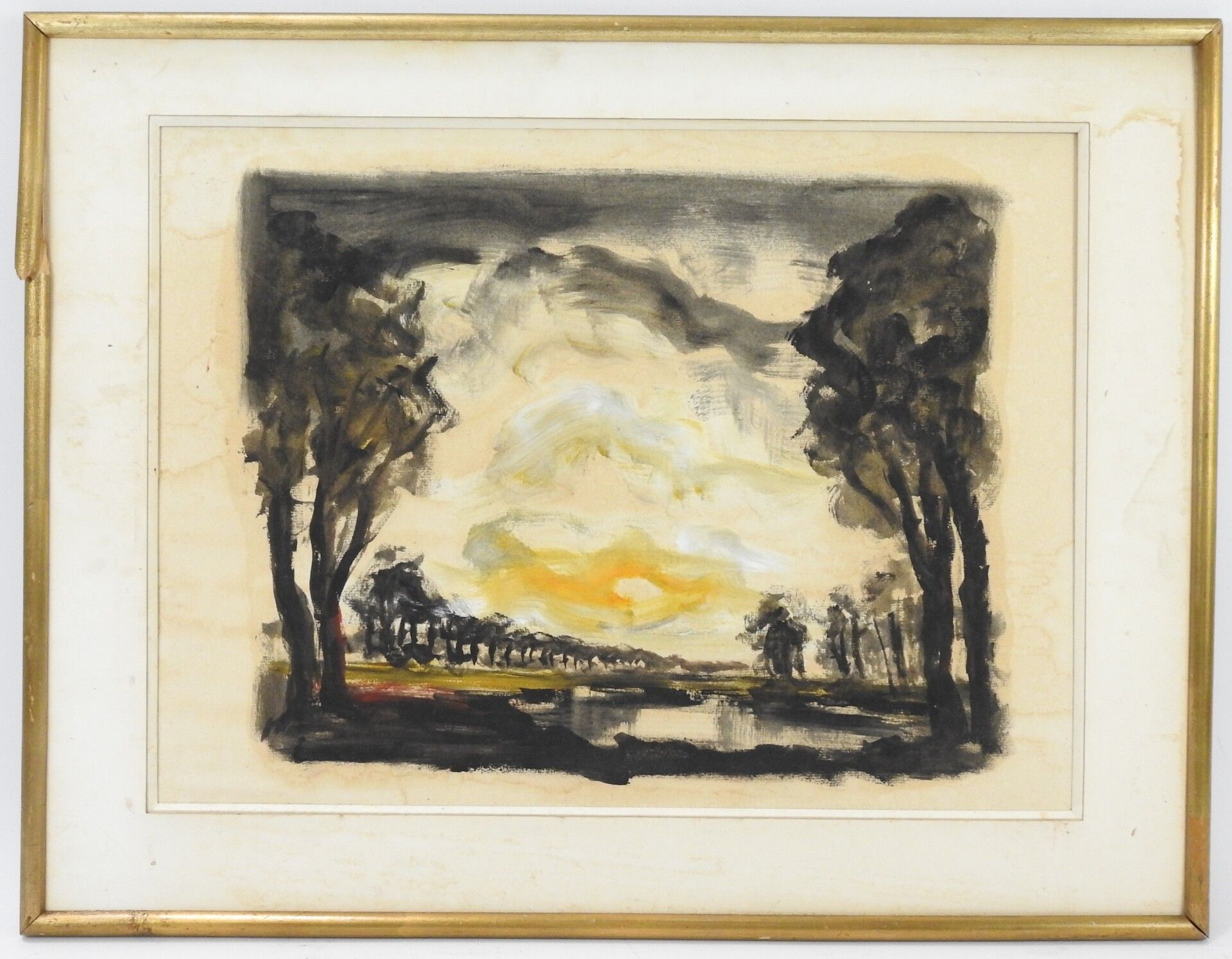 Null Scuola del XX secolo. Paesaggio al tramonto. Acquerello. 38 x 52 cm.