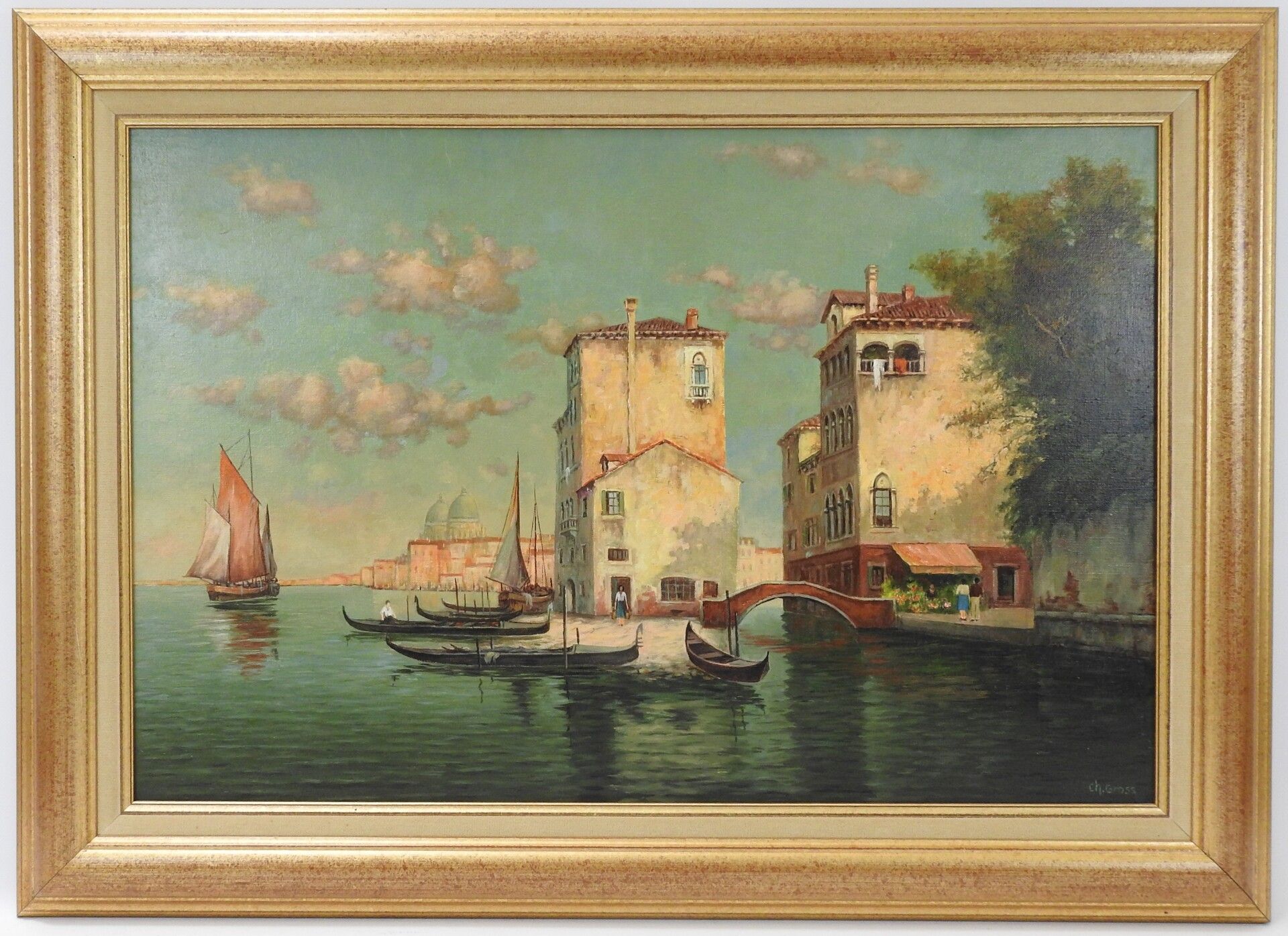 Null CH.GROSS（第二十次）。威尼斯的景色。布面油画。右下方有签名。54 x 81 cm。