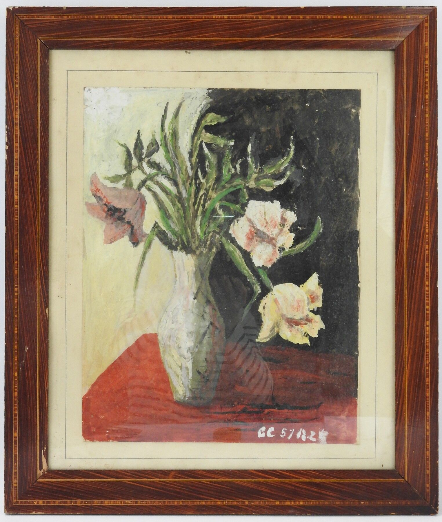 Null School of the Xth century. Bunch of flowers. Oil on paper. Monogrammed lowe&hellip;