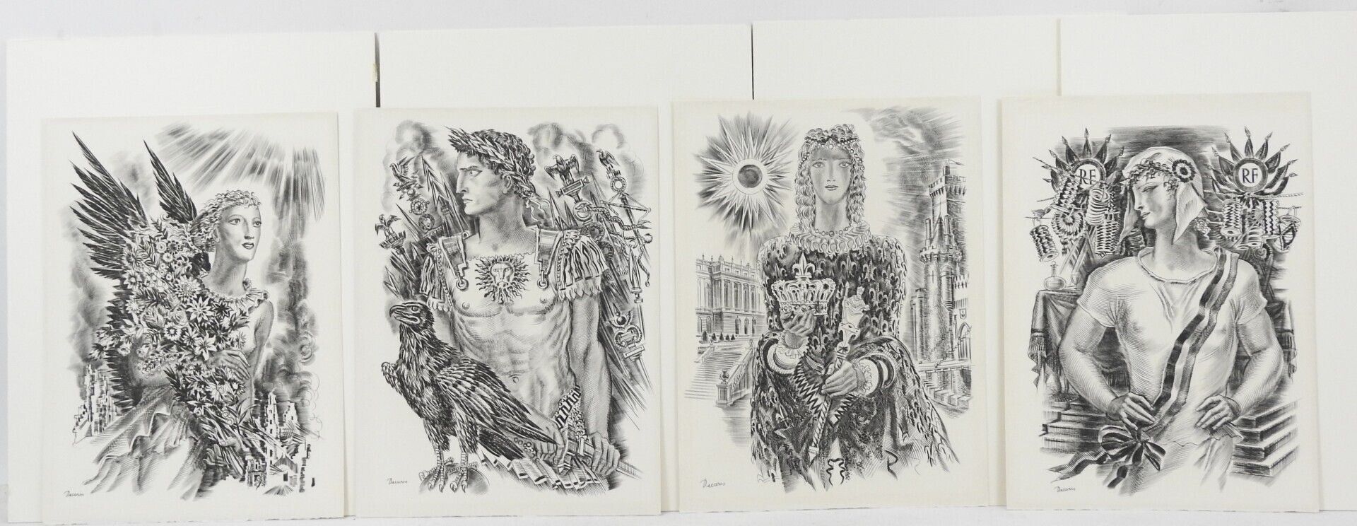 Null 阿尔伯特-德卡里斯（1901-1988）：四幅版画组曲，包括《罗马帝国》、《欧洲与帝国》。在盘中签名。33 x 24.5厘米。