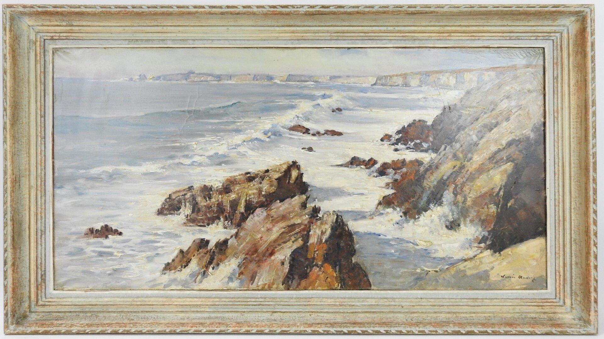 Null 路易斯-奥德雷（XIX-XX）。野生海岸。布面油画。右下方有签名。50 x 100 cm。