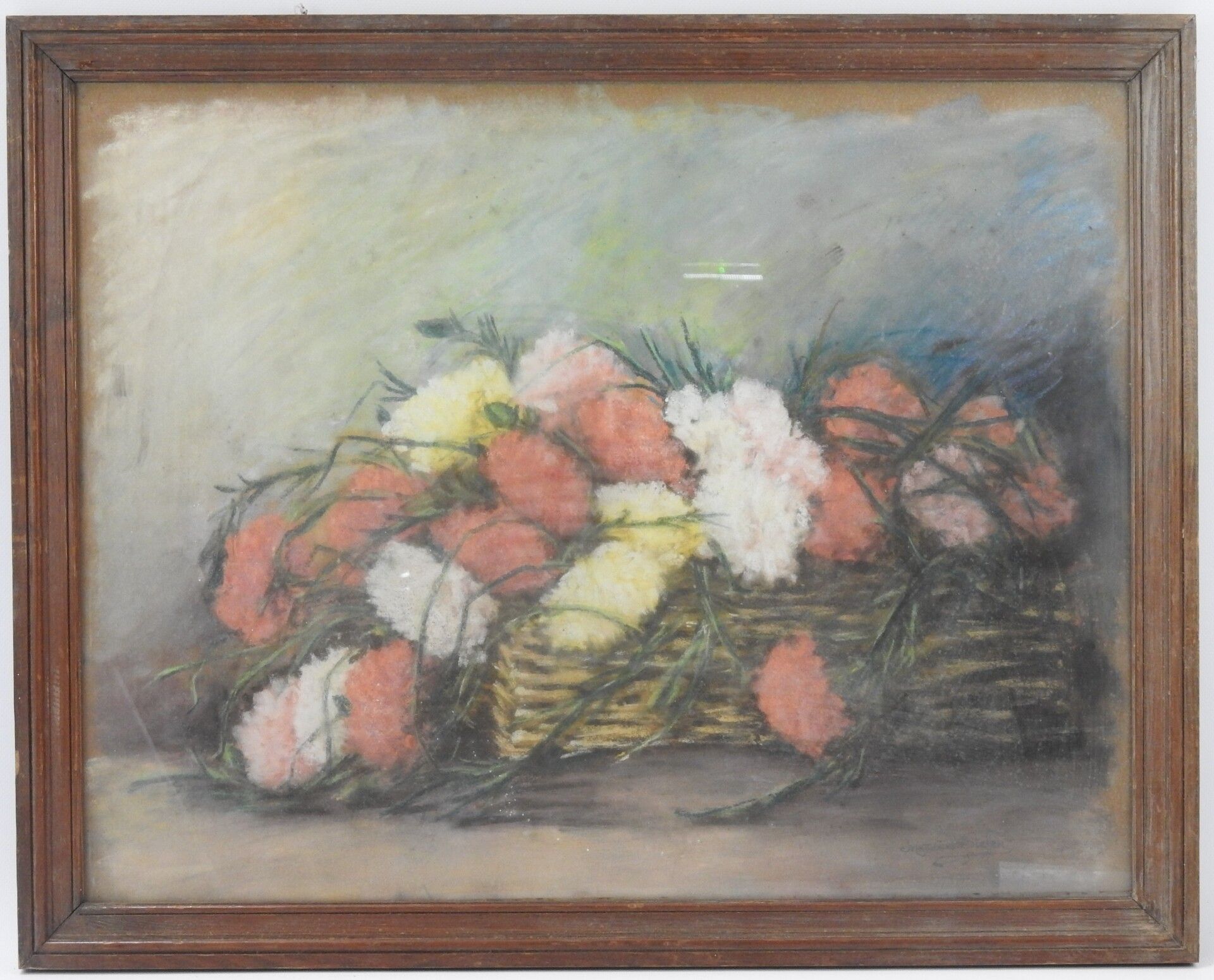 Null 马德琳-史蒂芬（20世纪）。花束。粉笔画。右下方有签名。49 x 63厘米。