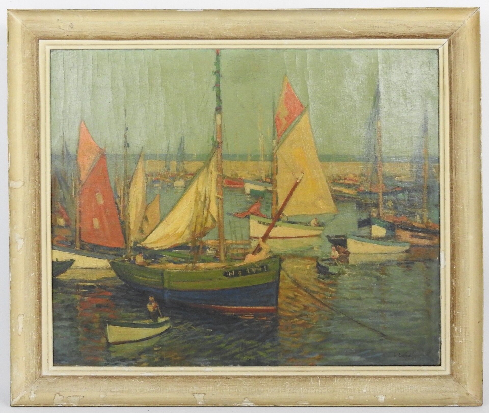Null H.CALLAT（第二十次）：渔船。布面油画。右下方有签名。50 x 61 cm。