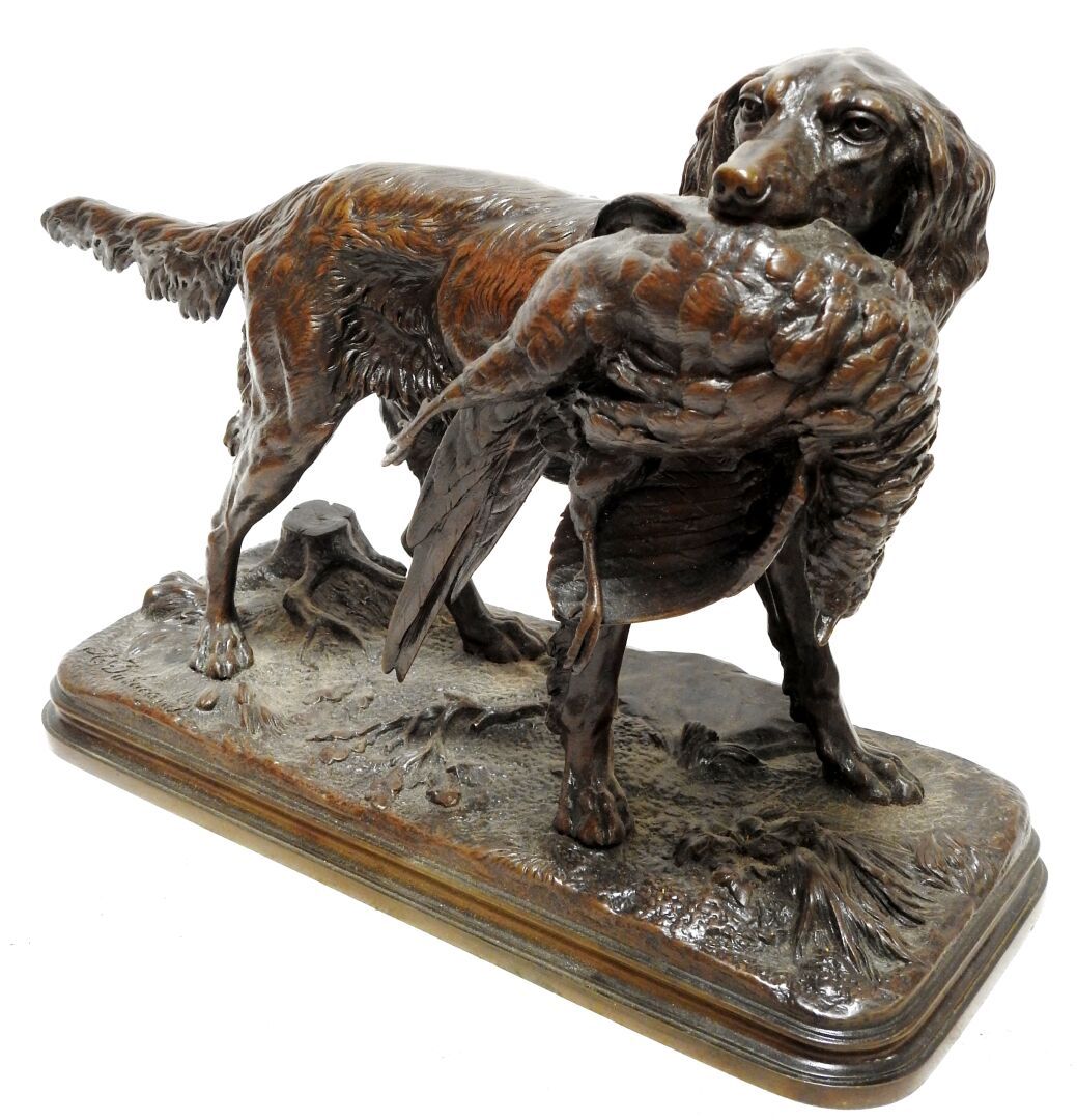 Alfred DUBUCAND (1828-1894) 
Gran perro Setter con un faisán de Colchis. 
Prueba&hellip;