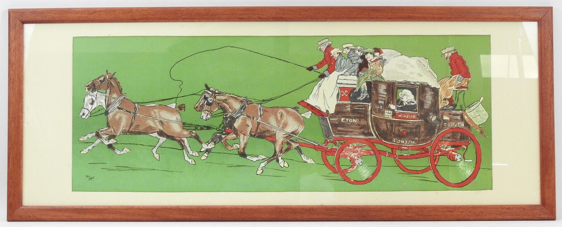 Null Cecil ALDIN (1870-1935) d'après. The Eton coach. Estampe en couleur. Signé &hellip;