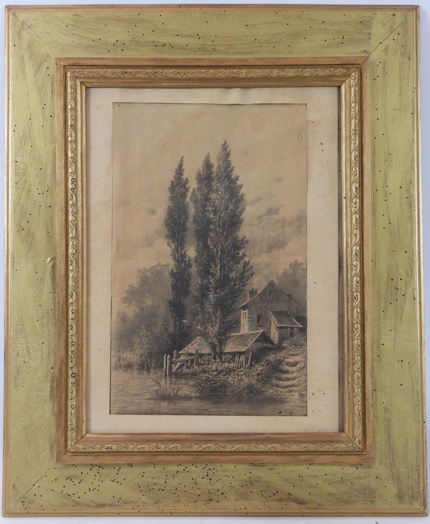 Null 
Alexandre de BAR (1821-1908) : Paysage lacustre, gravure, signé en bas à g&hellip;