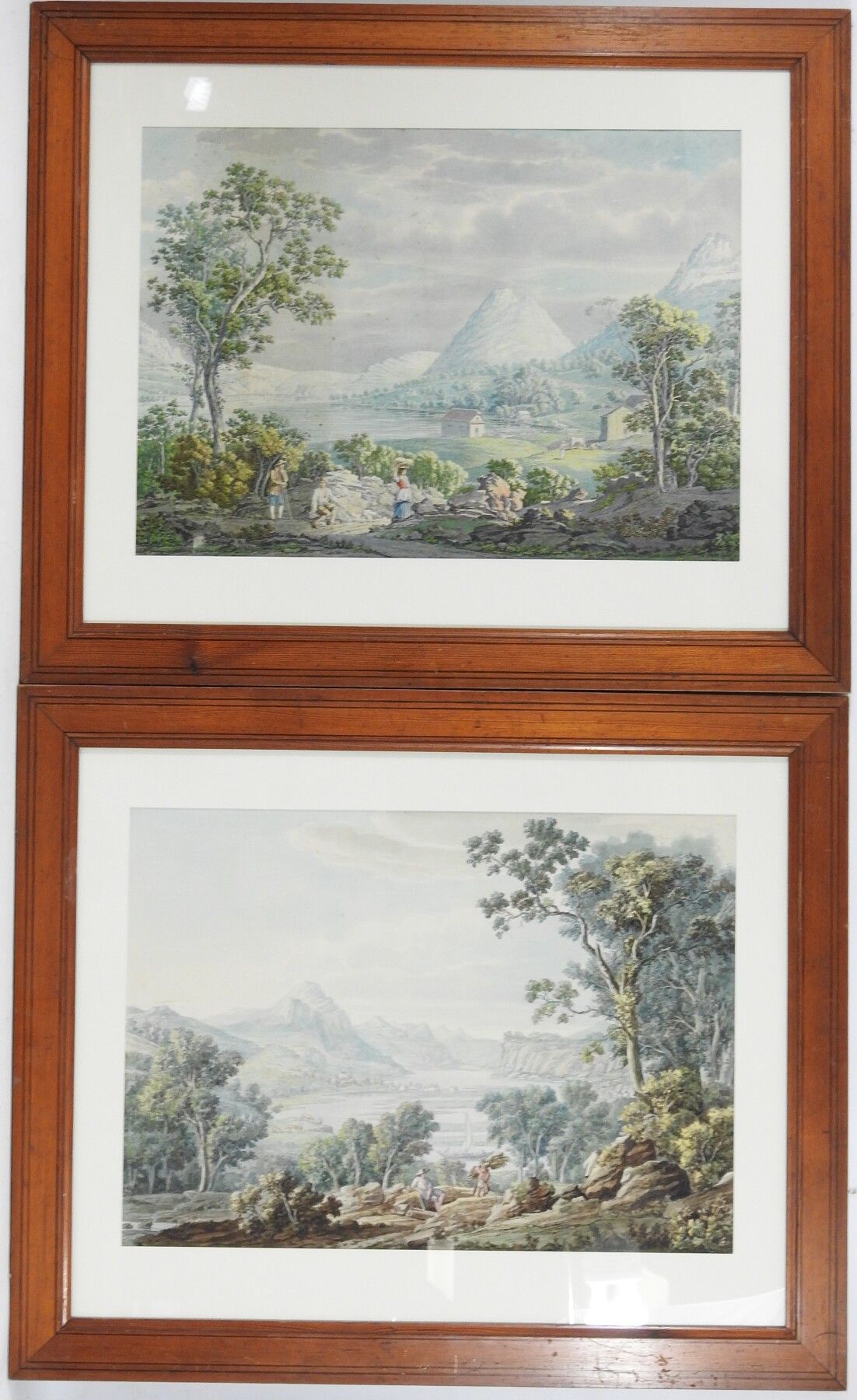Null Ecole du XIXème siècle. Paysages animés. Paire d'aquarelles. 37 x 52 cm à v&hellip;