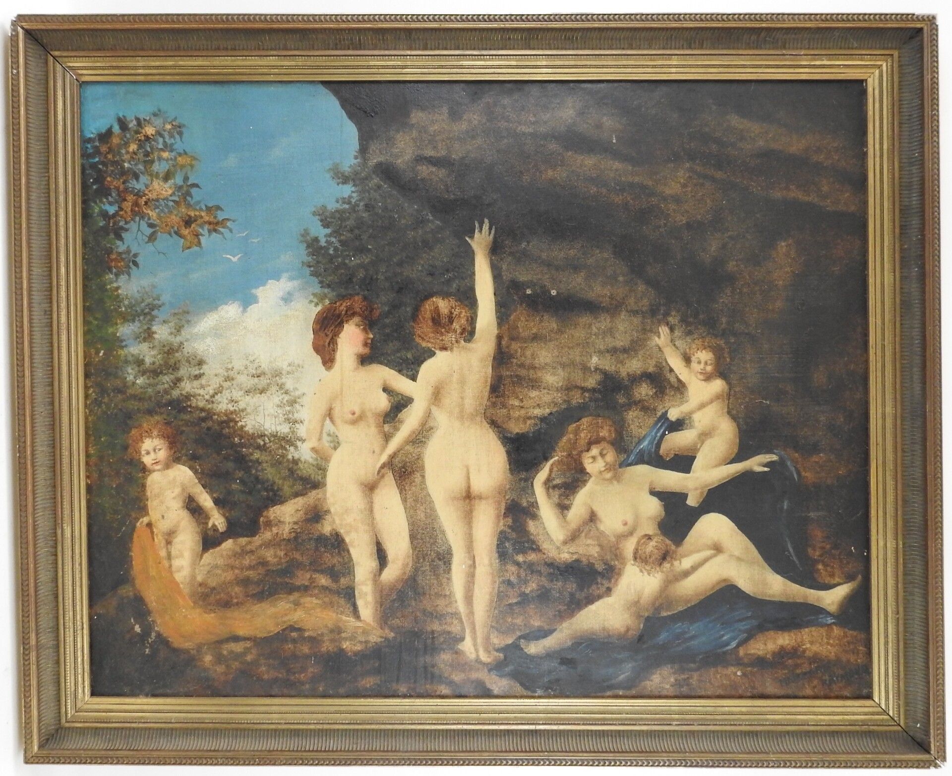 Null Raymond MAILLARD (XIX-XXème) : Femmes nues. Huile sur toile. Signé en bas à&hellip;