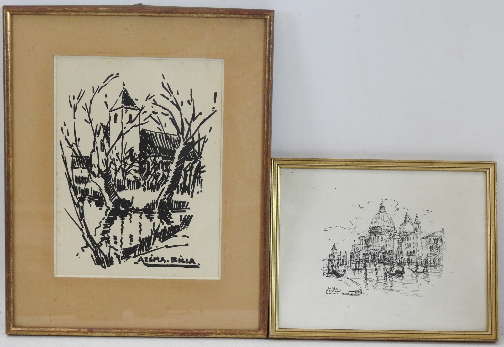 Null Marcel AZEMA-BILLA (1904-1999) . Deux lithographies. Vue de Venise et eglis&hellip;
