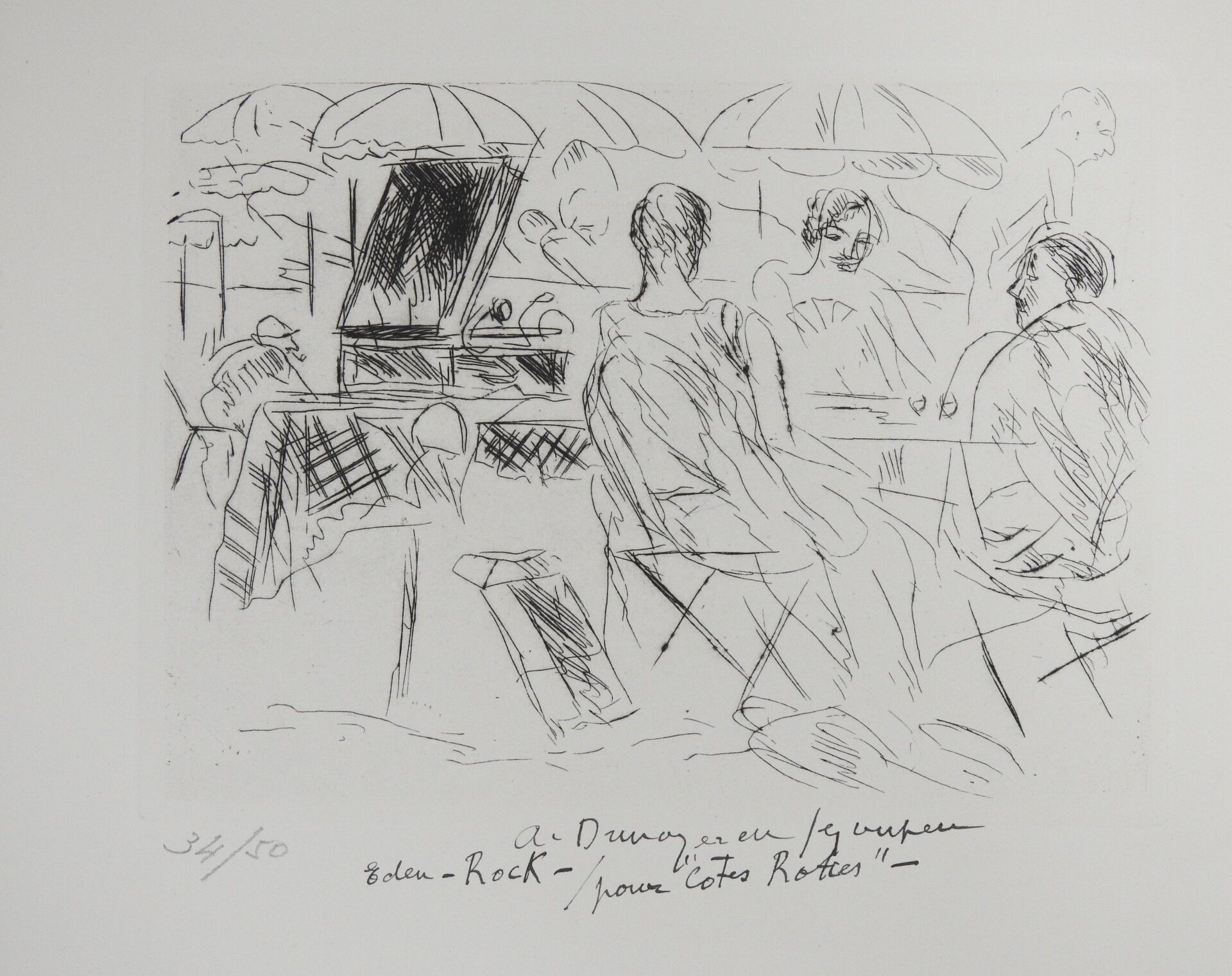 Null André DUNOYER DE SEGONZAC (1884-1974): 伊甸园-洛克，烤排骨的唱机。蚀刻。右下方有签名。题目是。编号为34/50&hellip;