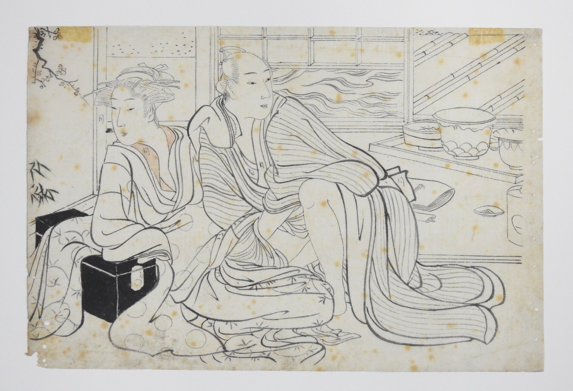 Null Katsukawa SHUNSHO (1726-1792) : Scène amoureuse. Dessin au pinceau. XVIIIèm&hellip;
