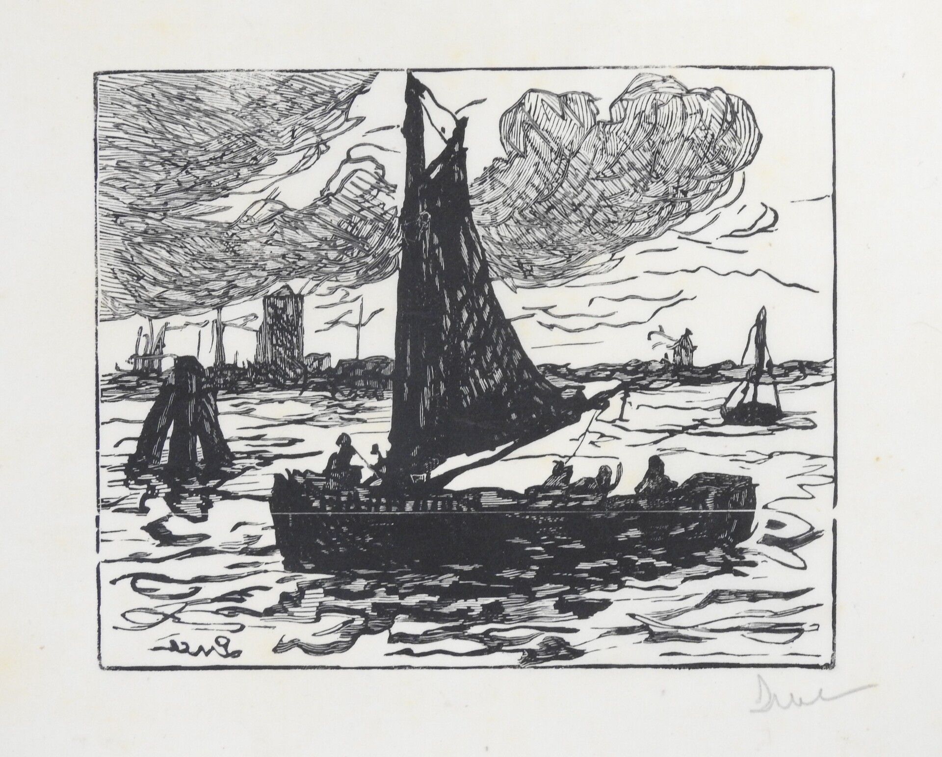 Null 马克西米利安-卢斯（1858-1941）：霍兰达港。木刻。右下方有签名。22 x 32,5 cm。
