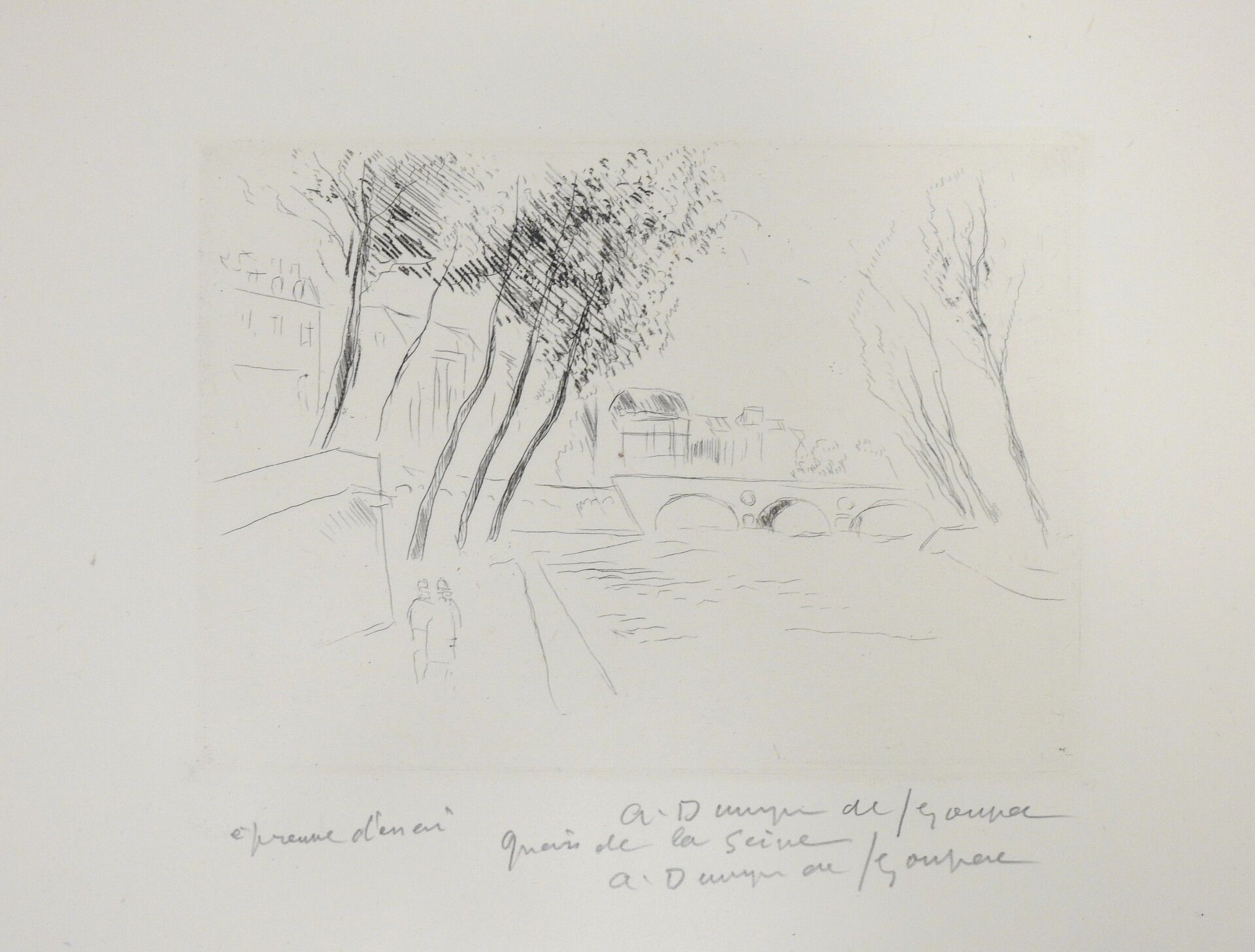 Null André DUNOYER DE SEGONZAC (1884-1974): 塞纳河畔的码头。蚀刻。右下方有签名。题目是。审判证明。25 x 32 厘&hellip;