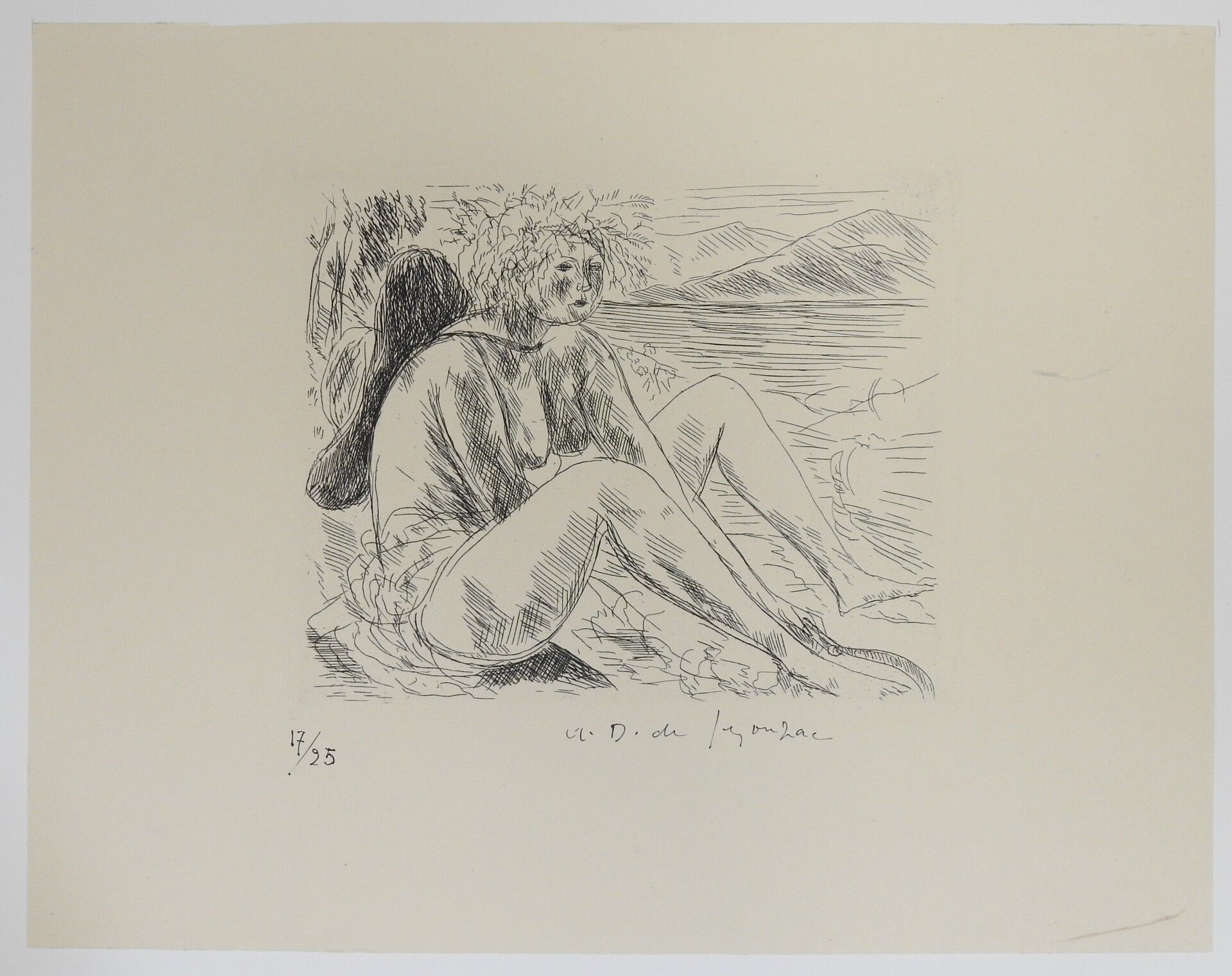 Null André DUNOYER DE SEGONZAC (1884-1974): 波莫纳坐姿。蚀刻。右下方有签名。编号17/25。24 x 31厘米。