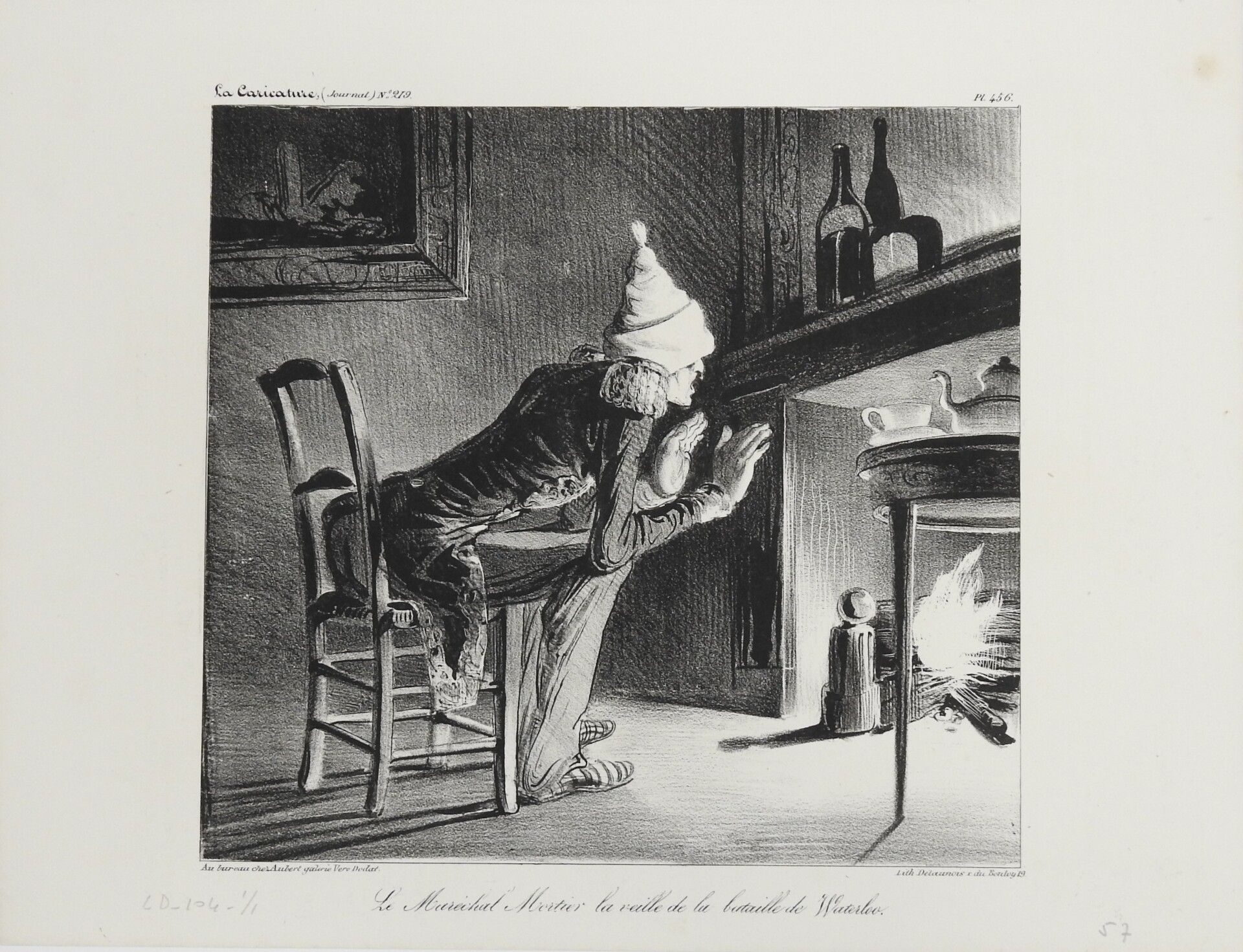 Null Honoré DAUMIER（1808-1879）：滑铁卢战役前夕的莫迪埃元帅。石版画由德拉努瓦印刷。La caricature N°219报纸的第4&hellip;