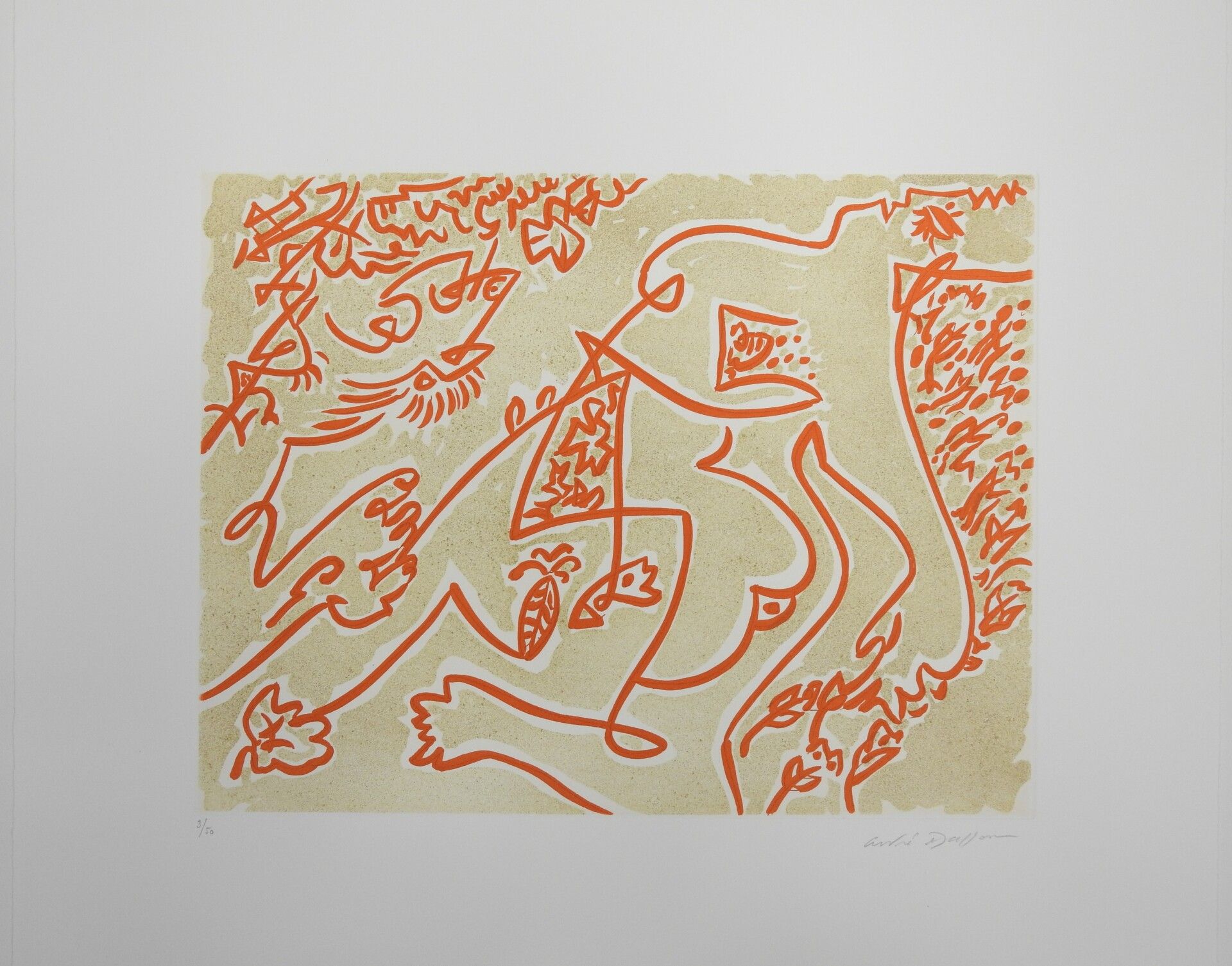 Null 安德烈-马松（1896-1987）：沉睡者。1982.蚀刻和水印。右下方有签名。左边的编号是3/50，46 x 50厘米。