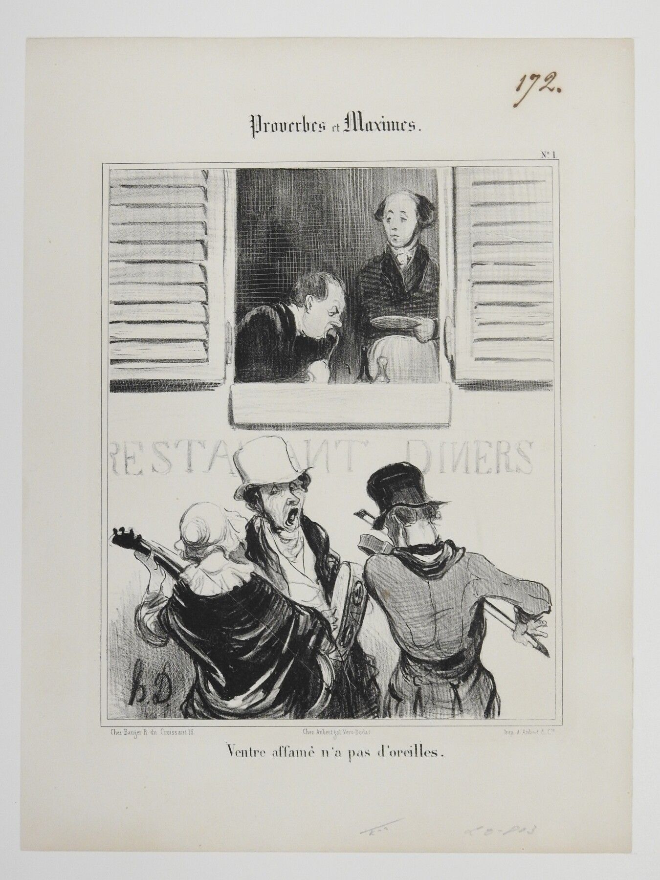 Null Honoré DAUMIER (1808-1879): Hungry stomach has no ears. Lithograph printed &hellip;