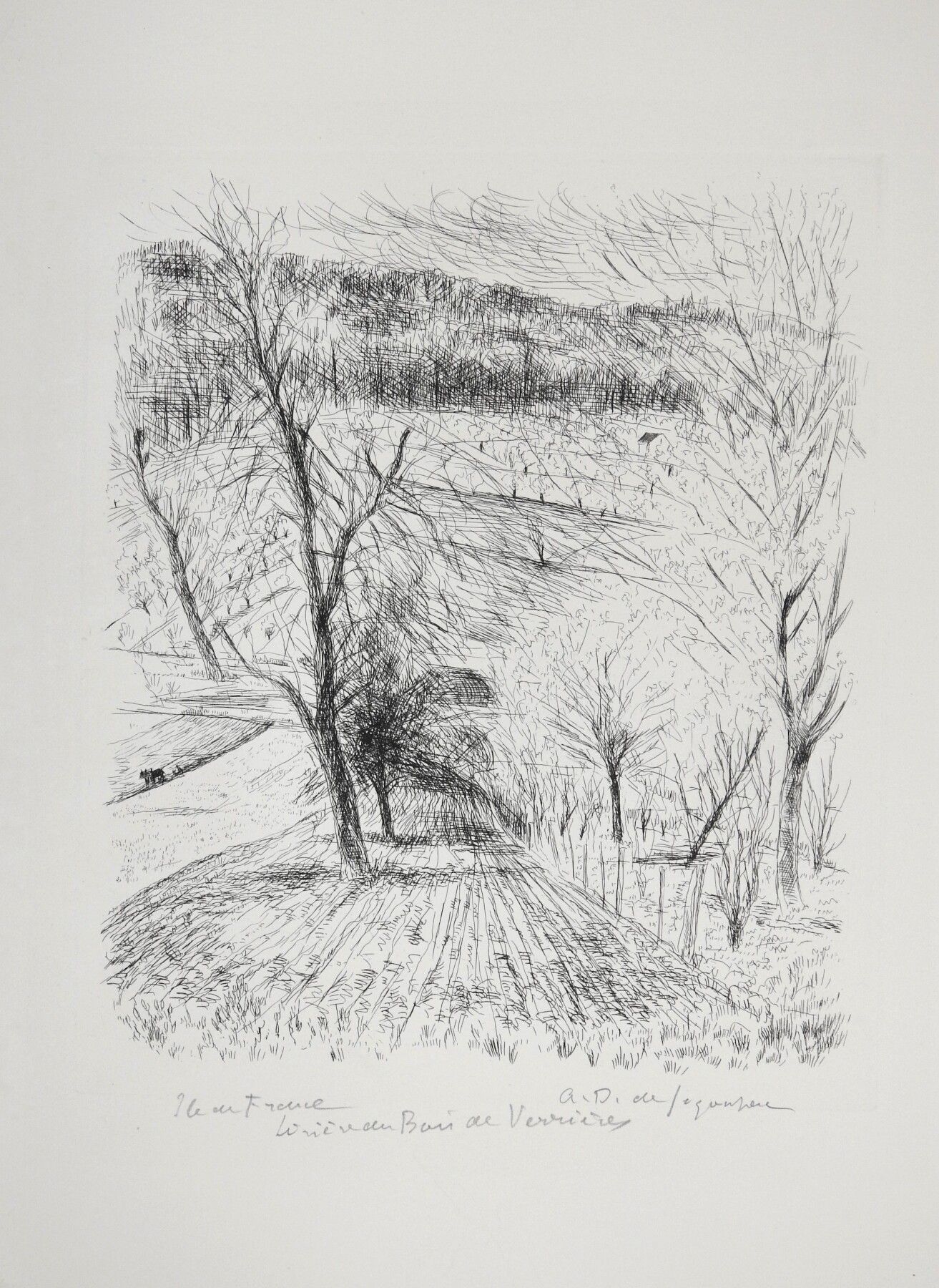 Null 安德烈-杜诺耶-德-塞贡扎克（1884-1974）：在韦里耶尔森林的边缘。蚀刻。右下方有签名。题目是。45,5 x 34,5厘米。