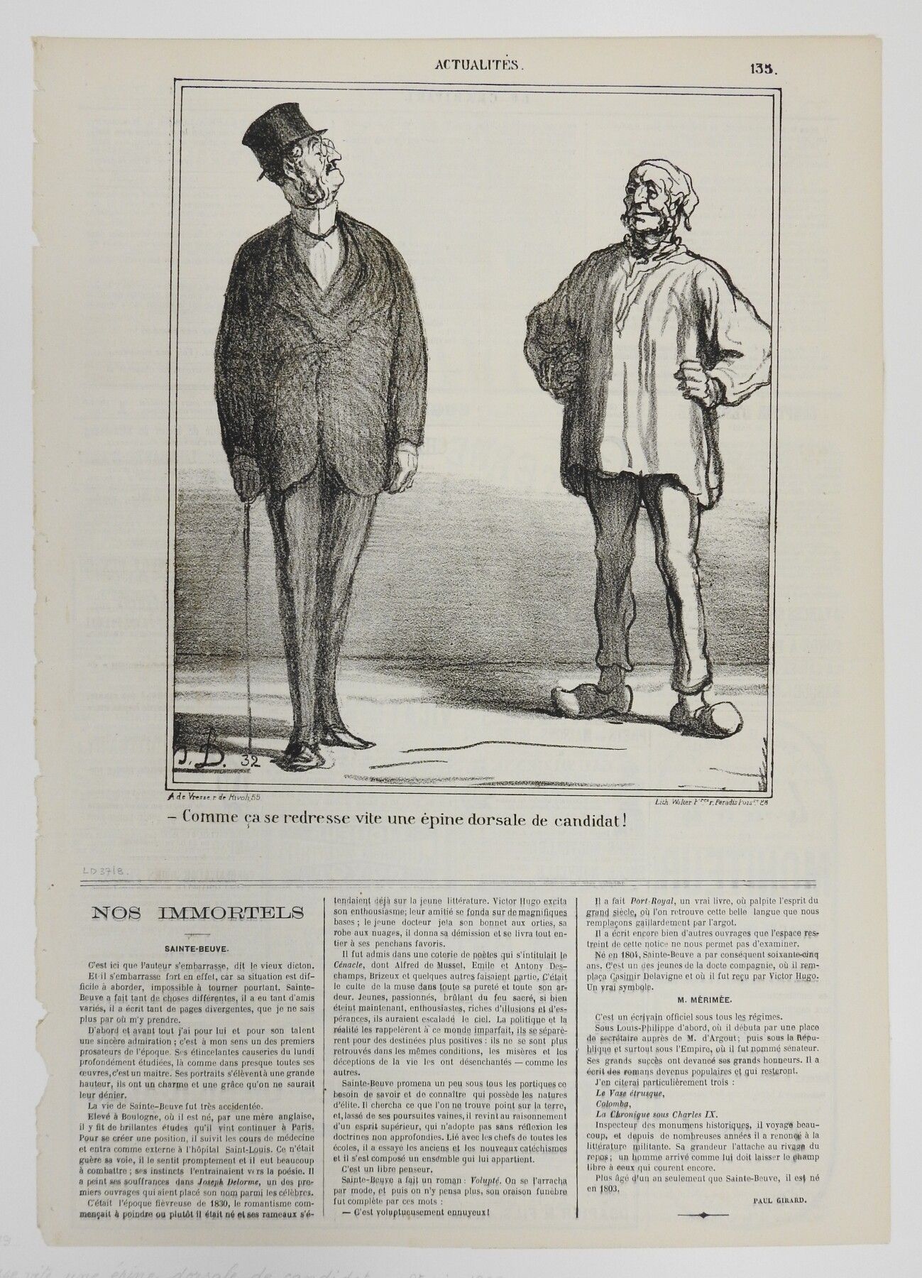 Null Honoré DAUMIER (1808-1879): 候选人的腰杆子挺得多快。石版画，由沃尔特印刷。1869年6月25日，新闻纸被遗忘。Chariv&hellip;