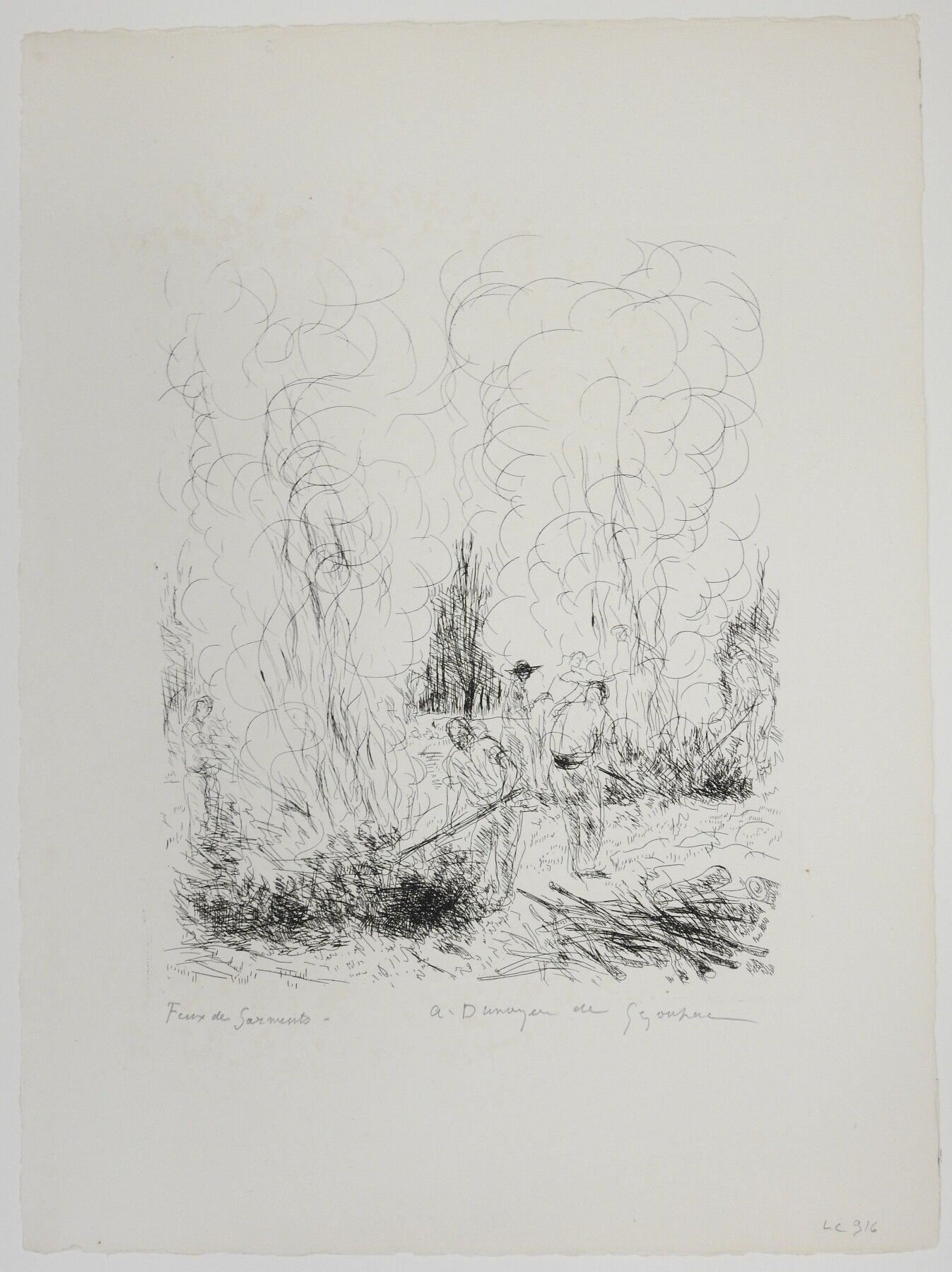 Null André DUNOYER DE SEGONZAC (1884-1974): Fires of vine shoots. Etching. Signe&hellip;