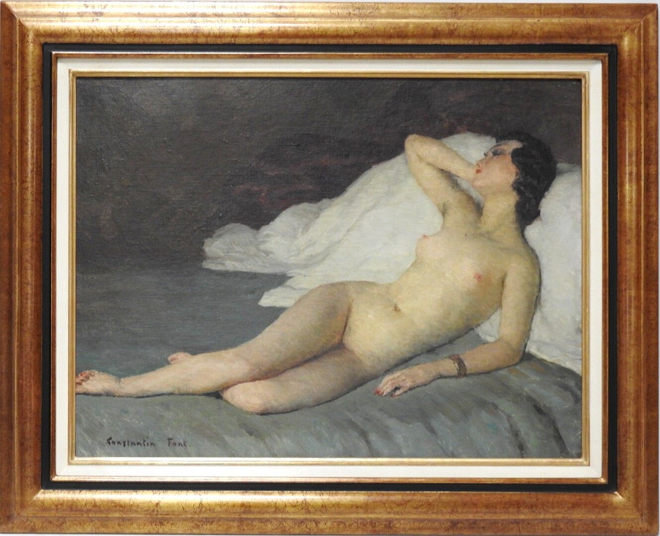Null 康斯坦丁-方特 (1890 - 1954)

裸体与绿色床单

布面油画，左下角有签名

46.5 x 61 厘米