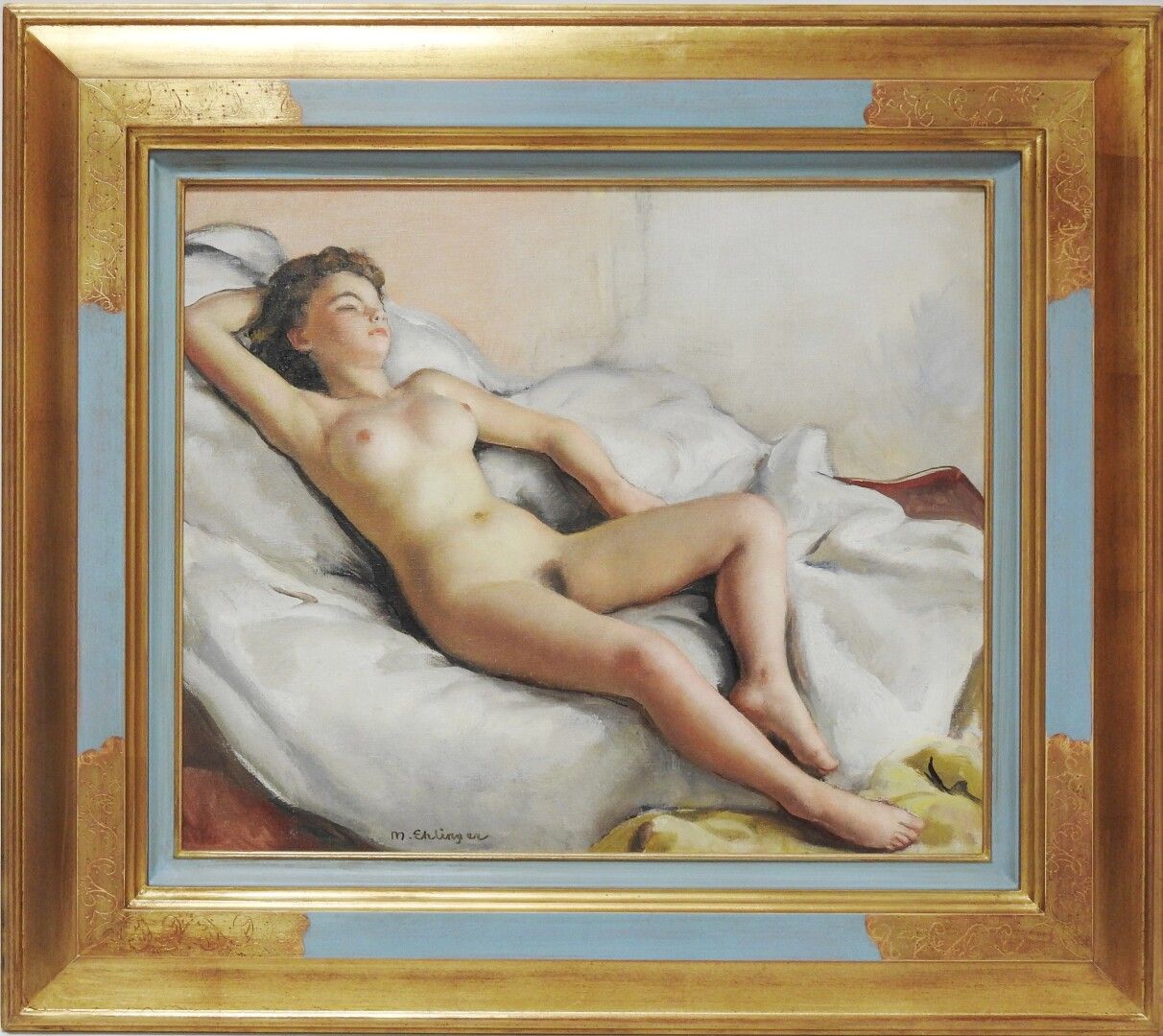 Null 莫里斯-埃林格 (1896 - 1981)

裸体与白色床单

布面油画，左下角有签名

46.5 x 55 厘米
