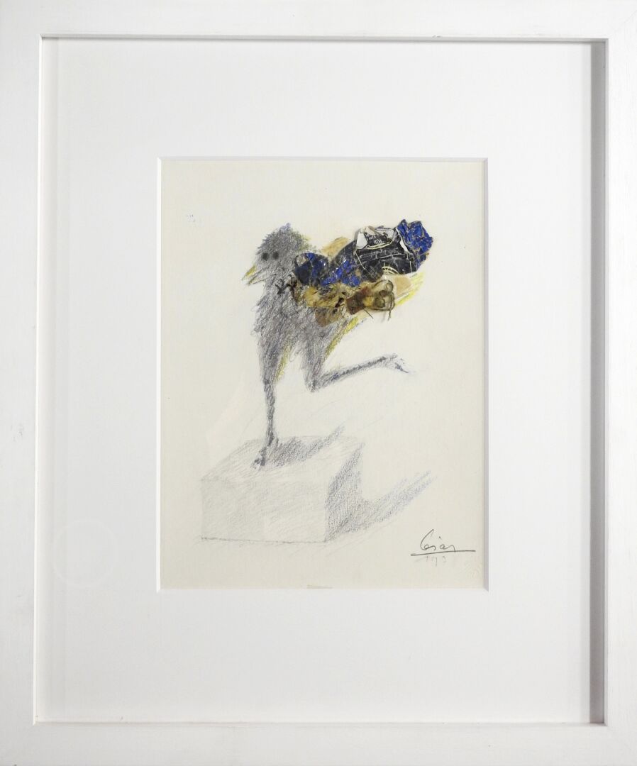 César Baldaccini (1921 1998) 被称为César 
母鸡。 
纸上绘画和拼贴画，右下角有签名和日期1978年。 
30.5 x 23 &hellip;