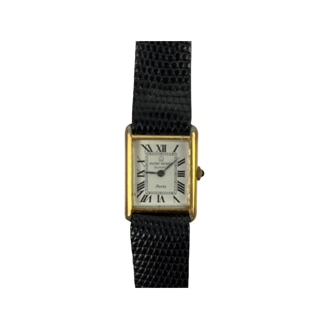 Null MICHEL HERBELIN: Armbanduhr mit rechteckigem Zifferblatt, Quarzwerk, Ledera&hellip;