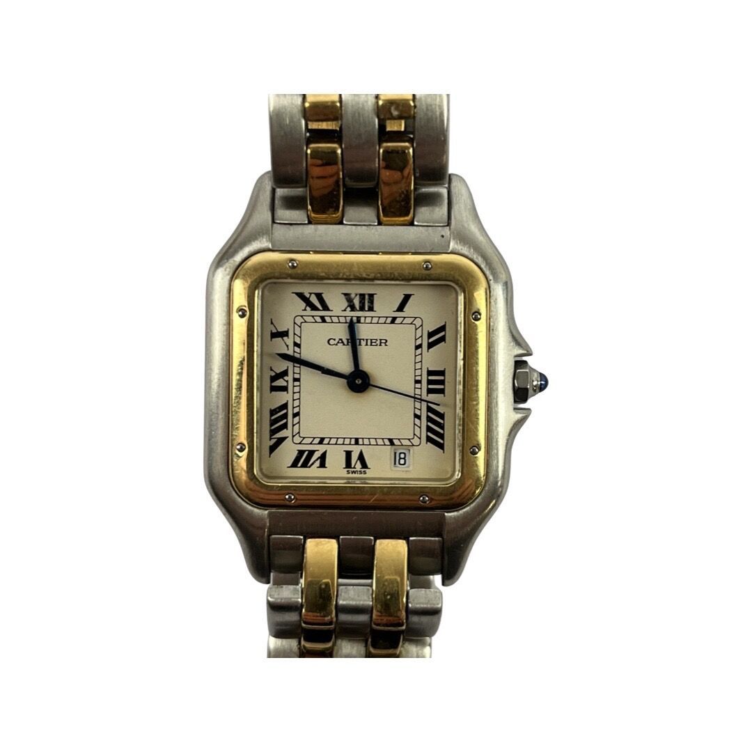 Null CARTIER: "Panther" bracelet watch in 750/1000 gold and stainless steel, scr&hellip;