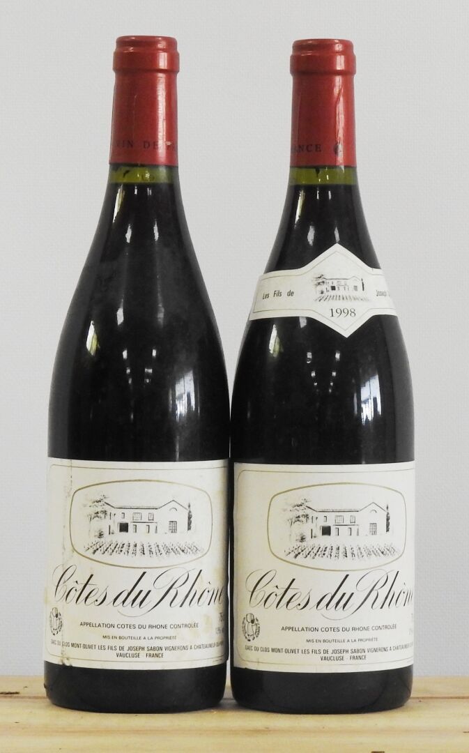 Null 2 bottles

Côtes du Rhône from Joseph Sabon fils - 1998

Wear to the labels&hellip;