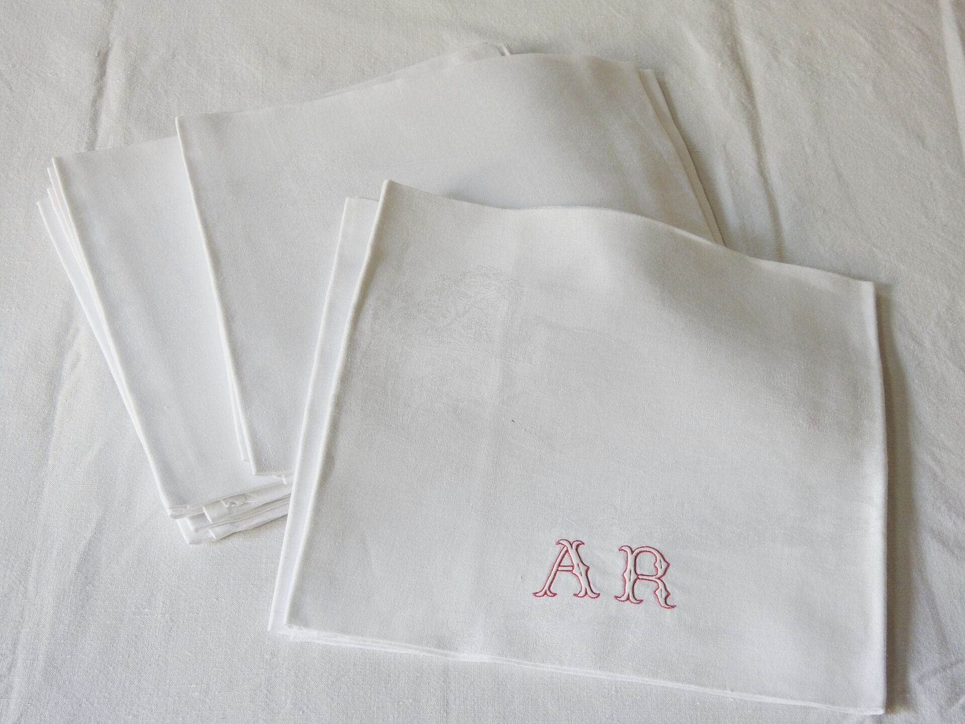 Null Twelve Large Napkins with hunting decor and A.R. In red and white.