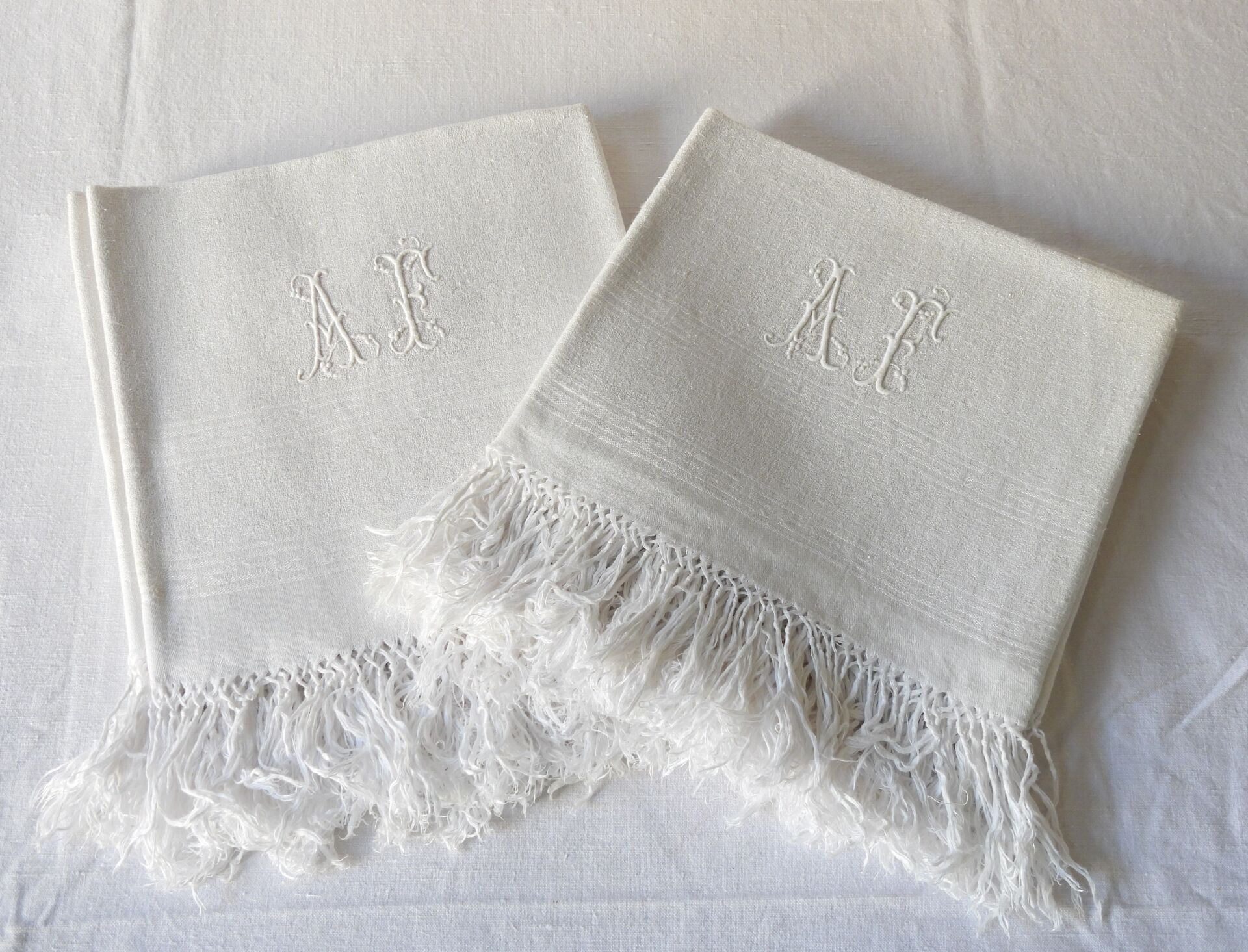 Null Six guest towels with A.F. Damask borders with Greek decoration.