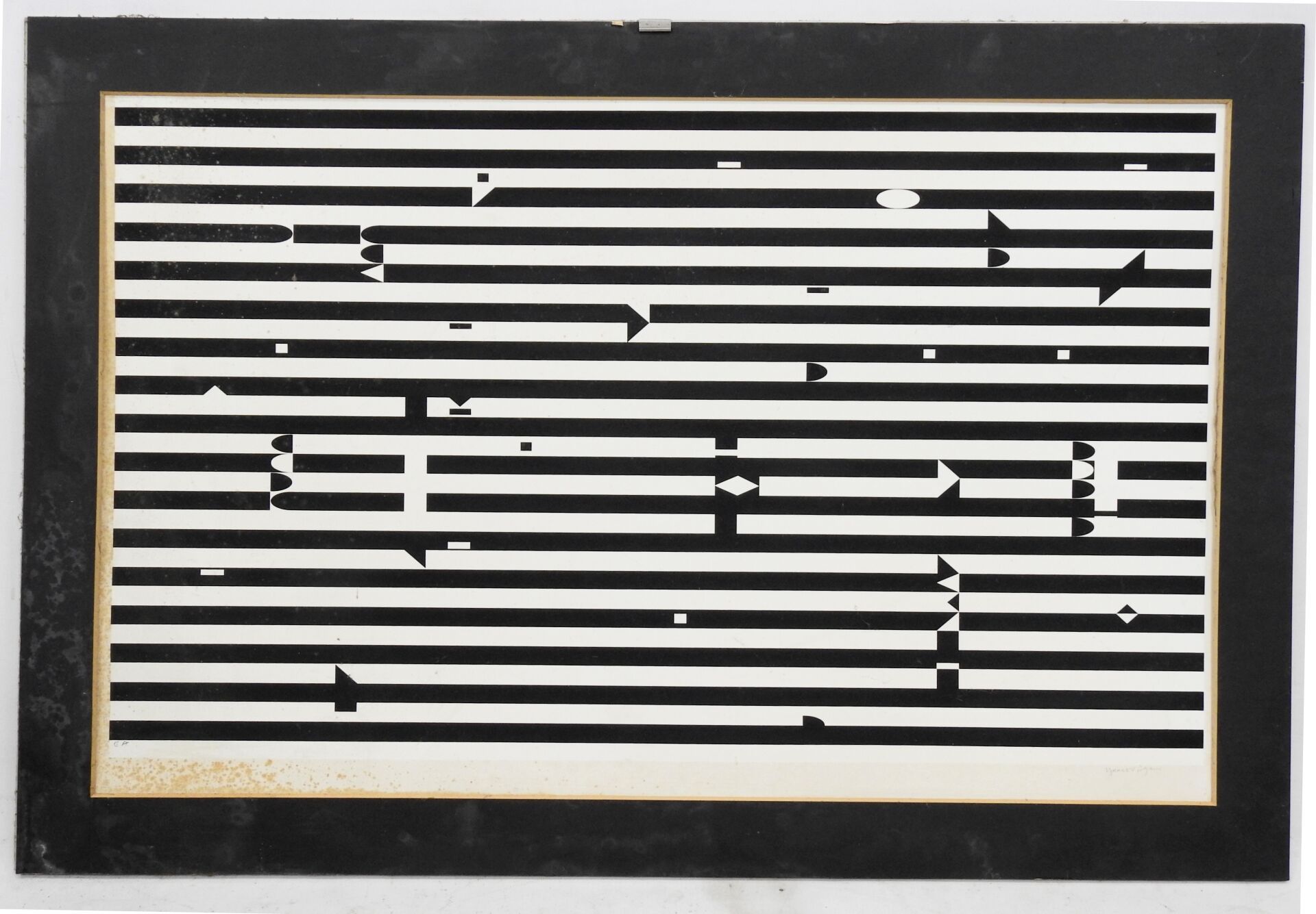 Null 亚科夫-阿加姆（生于1928年） 摘要。黑色的动感石板画和它的passe partout。注释了艺术家的证明并签名。背面有出版商的证书。52 x 88&hellip;