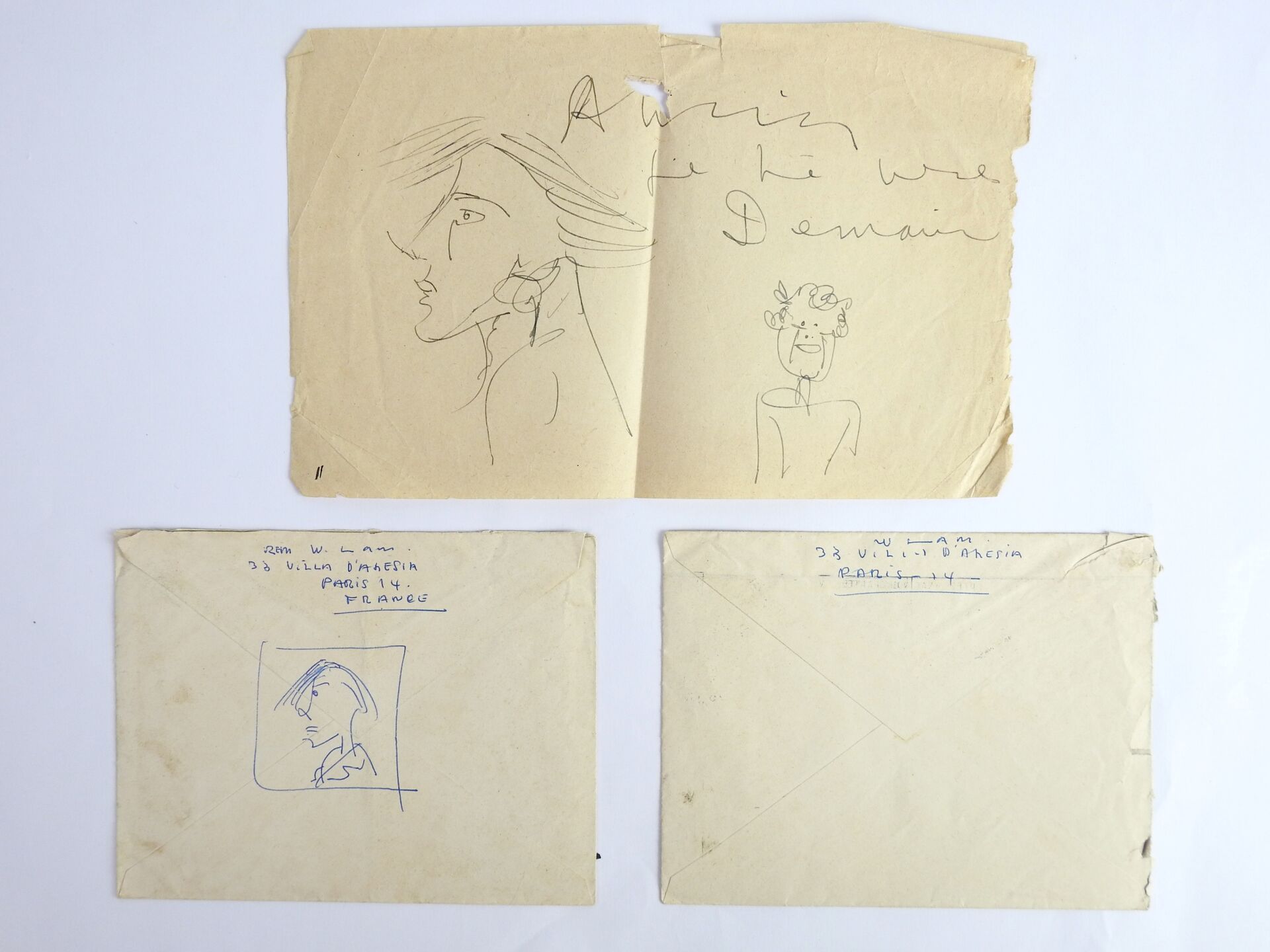 Null 林维瑞多（1902-1982）。

- 轮廓研究和正面肖像研究。纸上水墨画。无符号。13.5 x 21厘米（磨损）。

- 侧面的肖像。Biros在1&hellip;