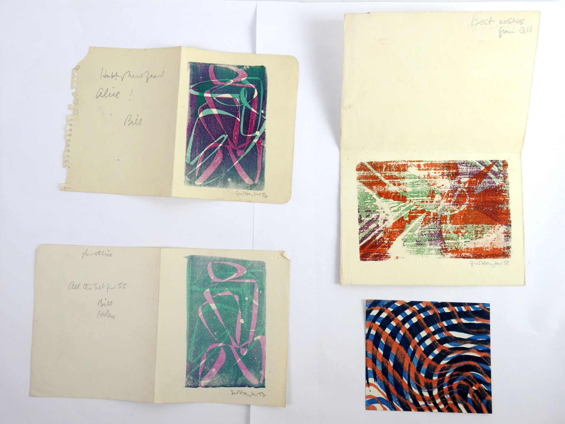 Null 斯坦利-威廉-海特（1901-1988）。三张签名为Hayter的插图印刷卡 14x 17 - 17 x 24 cm

附上一封带插图的信，上面写着J&hellip;