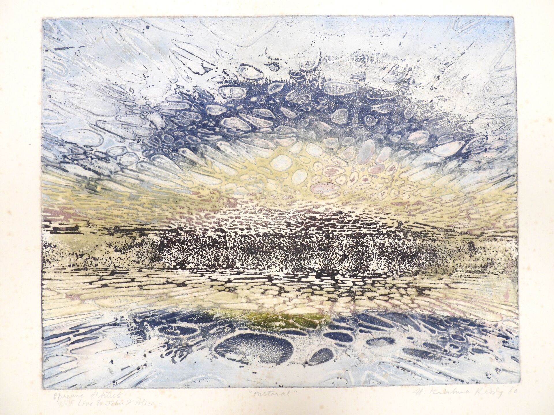 Null 克里希纳-雷迪（1925-2018）。牧民。彩色蚀刻画。有签名，日期为1960年，有标题，专用和注释的 "试样"。38 x 48厘米。纸张：50 x &hellip;