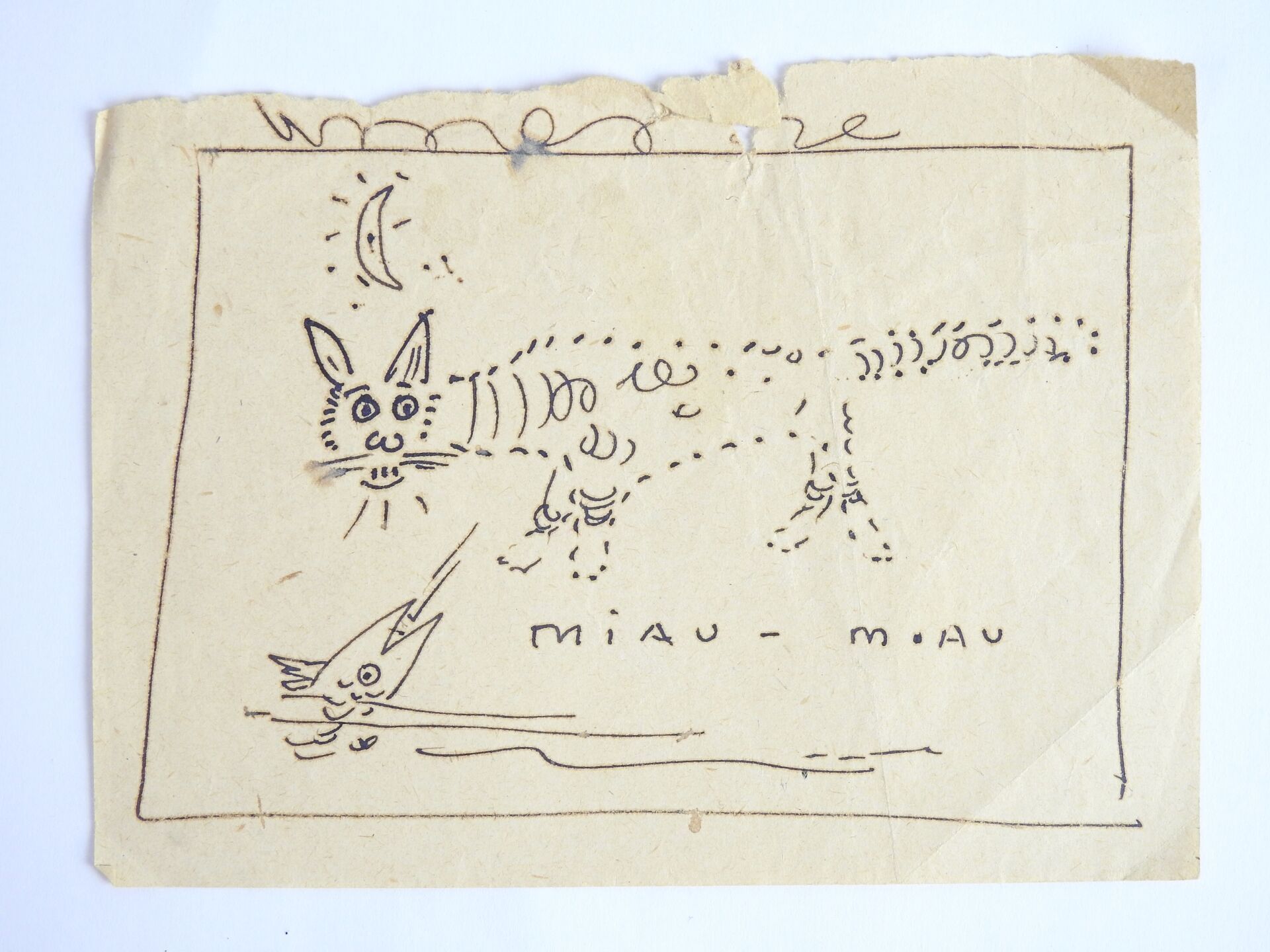 Null Wifredo LAM (1902-1982) : Miau-Miau. Dessin à l'encre. 10 x 13.5 cm (pliure&hellip;