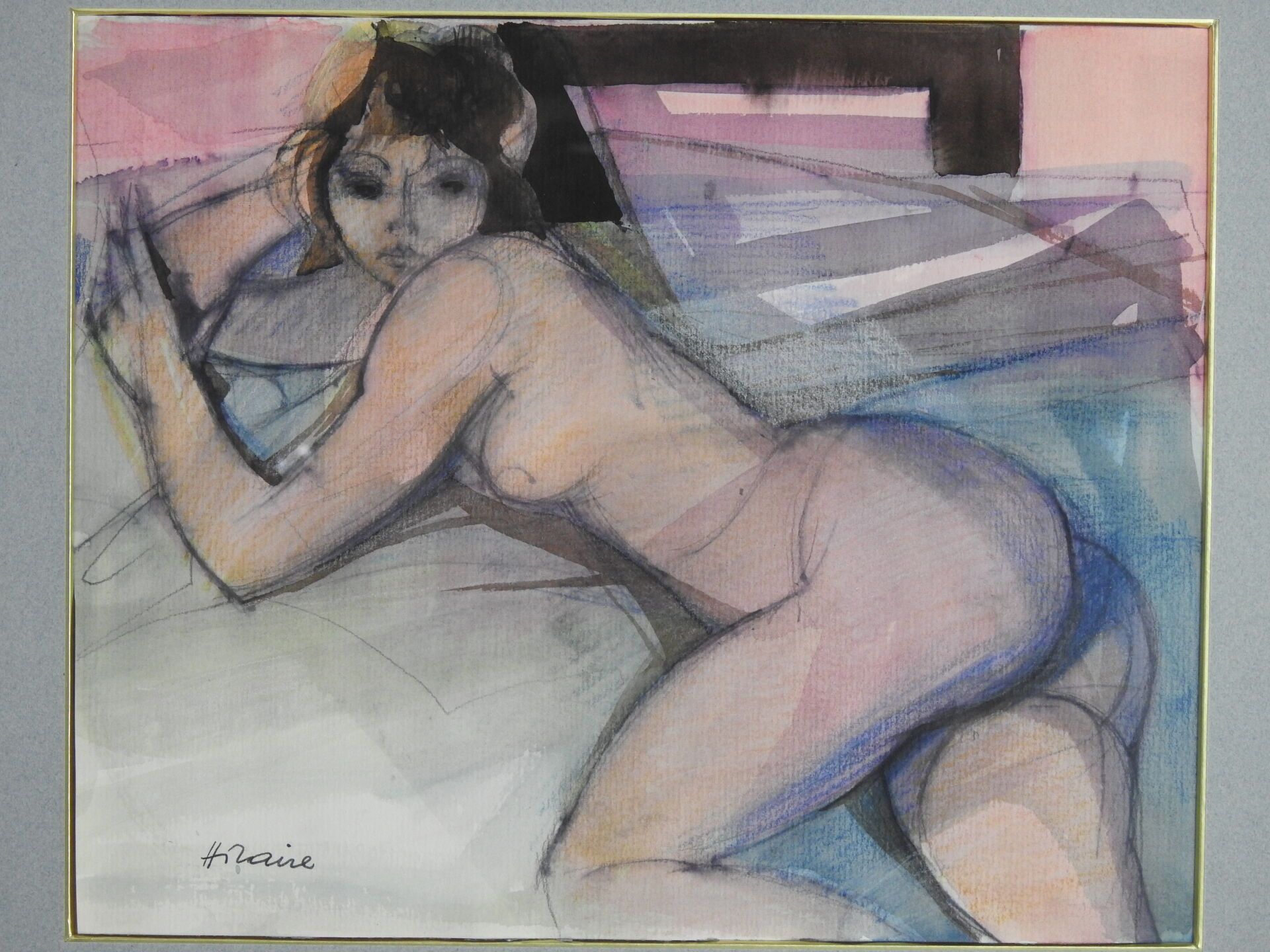 Null 卡米尔-希拉里（1916-2004）:

躺着的裸体女人。

水彩画。左下角有签名。

26 x 32 厘米。

出处：65画廊，戛纳。