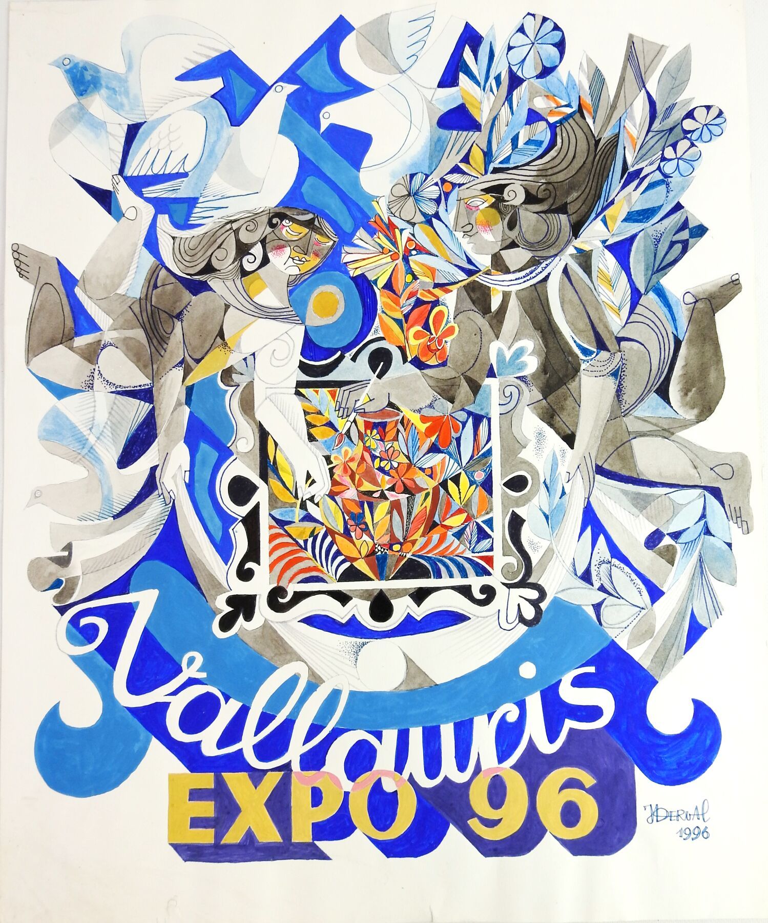 Null Jean DERVAL (1925-2010) : Vallauris 96 poster project. Gouache signed and d&hellip;