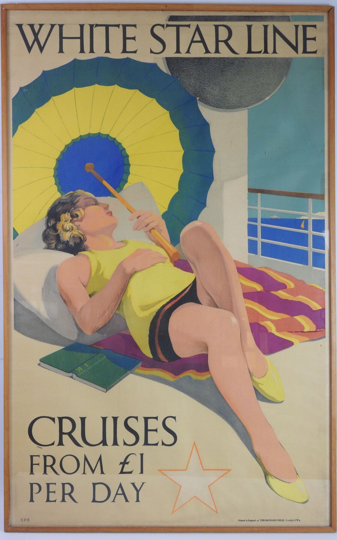 Null 白星航线：每天有1次以上的巡航。彩色海报由伦敦的Baynard出版社印刷，尺寸为99x63cm。在玻璃下装裱。