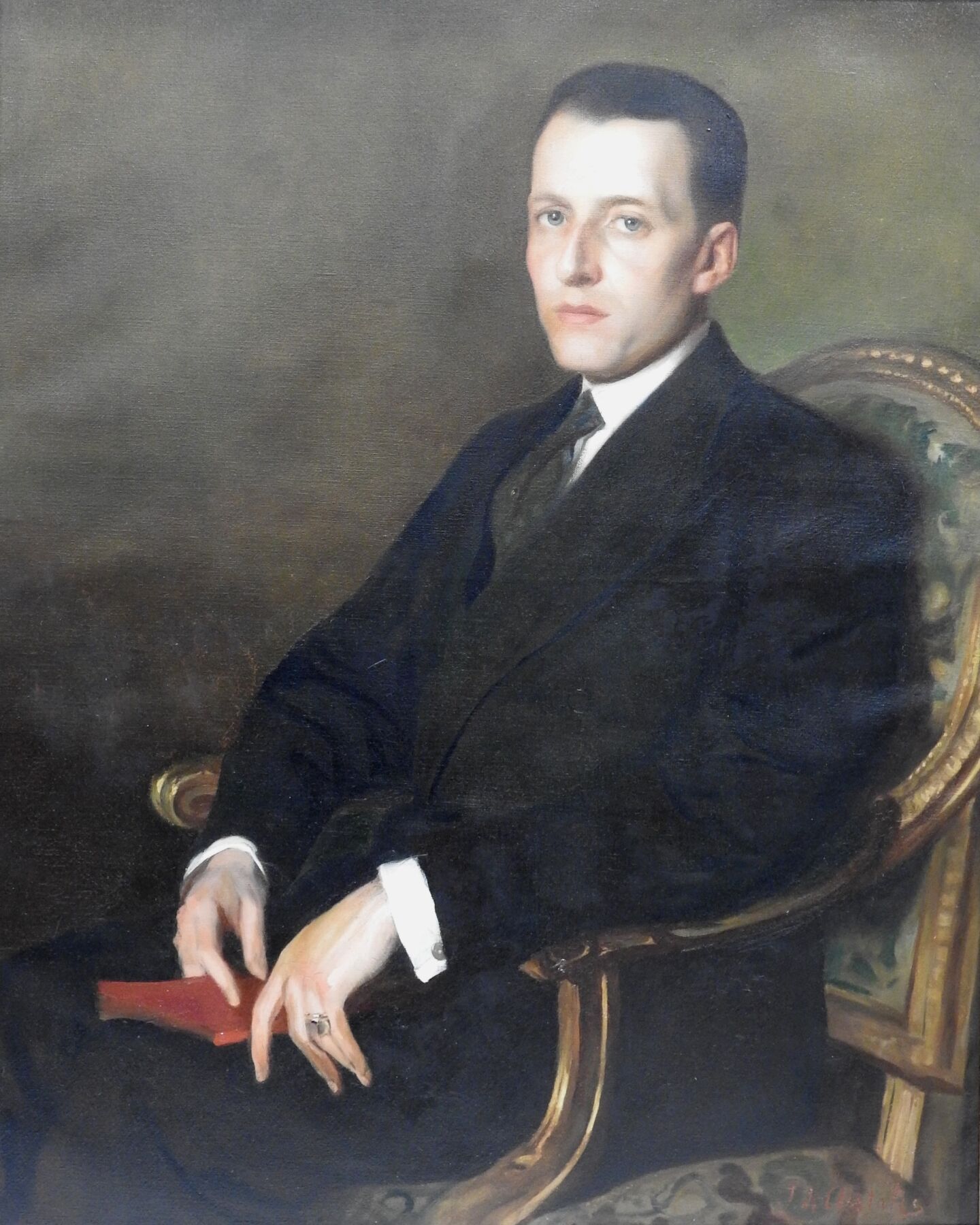 Null 20世纪法国学校：一个坐着的男人的肖像。布面油画。101 x 81 cm
