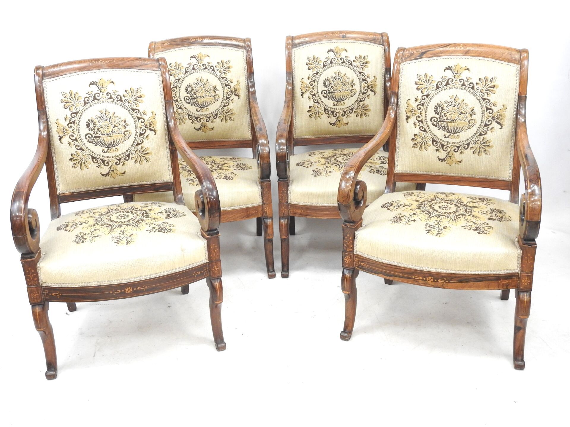 Null Suite of FOUR ROSEWOOD CHAIRS with rosewood veneer and light wood marquetry&hellip;