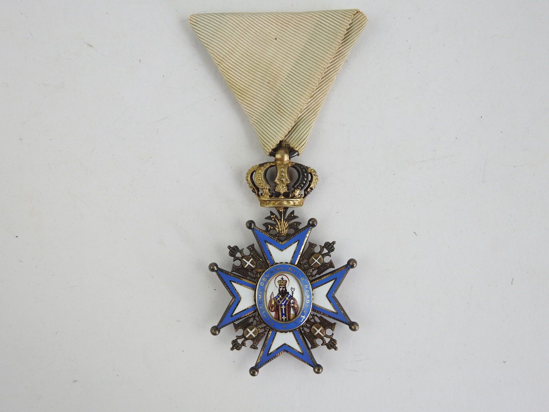 Null 装饰品。SERBIA.圣萨瓦勋章（创建于1883年），五等十字勋章（骑士），镀金，66 x 43毫米，毛重：26克，无丝带。ABE