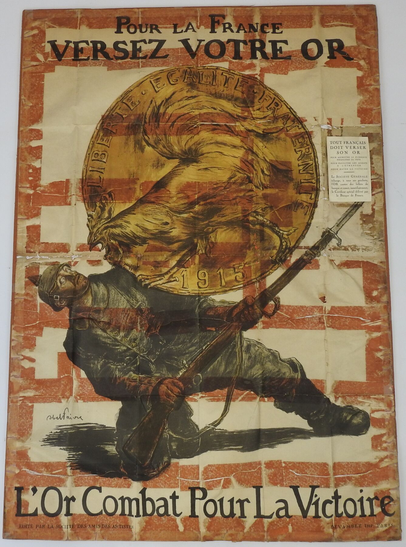 Null 海报。阿贝尔-费弗尔（Abel FAIVRE）"为法国而诗，为胜利而战"，由德凡贝斯（Devambez）印刷，呈现在纸板上。格式113 x 79厘米，&hellip;