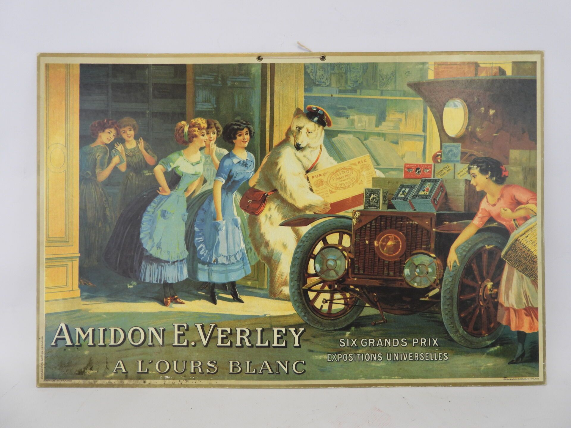 Null AMIDON E.VERLEY: 广告纸板，刻有 "Starch E.VERLEY在白熊"。由伯纳德-卡兰特印刷。40 x 60厘米左右。

CACA&hellip;