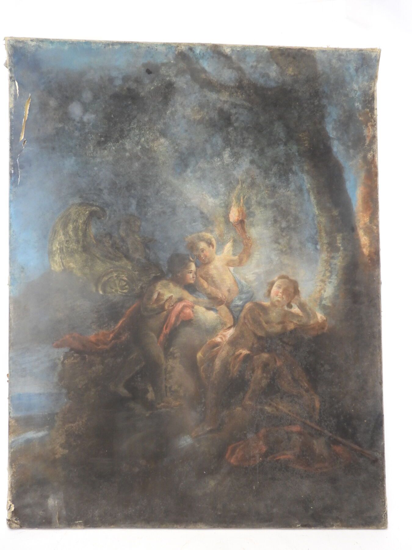 Null 18世纪法国学校：塞琳娜和恩迪弥翁。纸上粉笔画。80 x 62。事故、穿孔、污渍。
