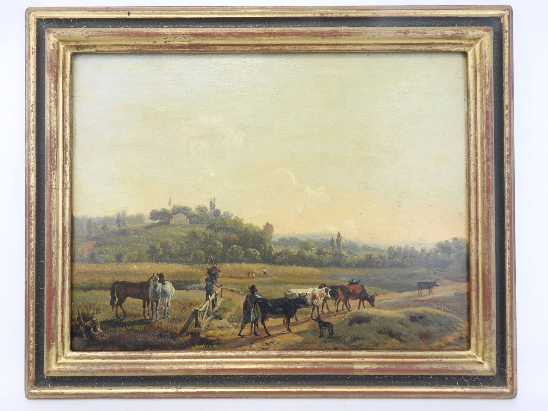 Null 19世纪意大利学校：从田间归来。板上油彩。31,5 x 40,5厘米。